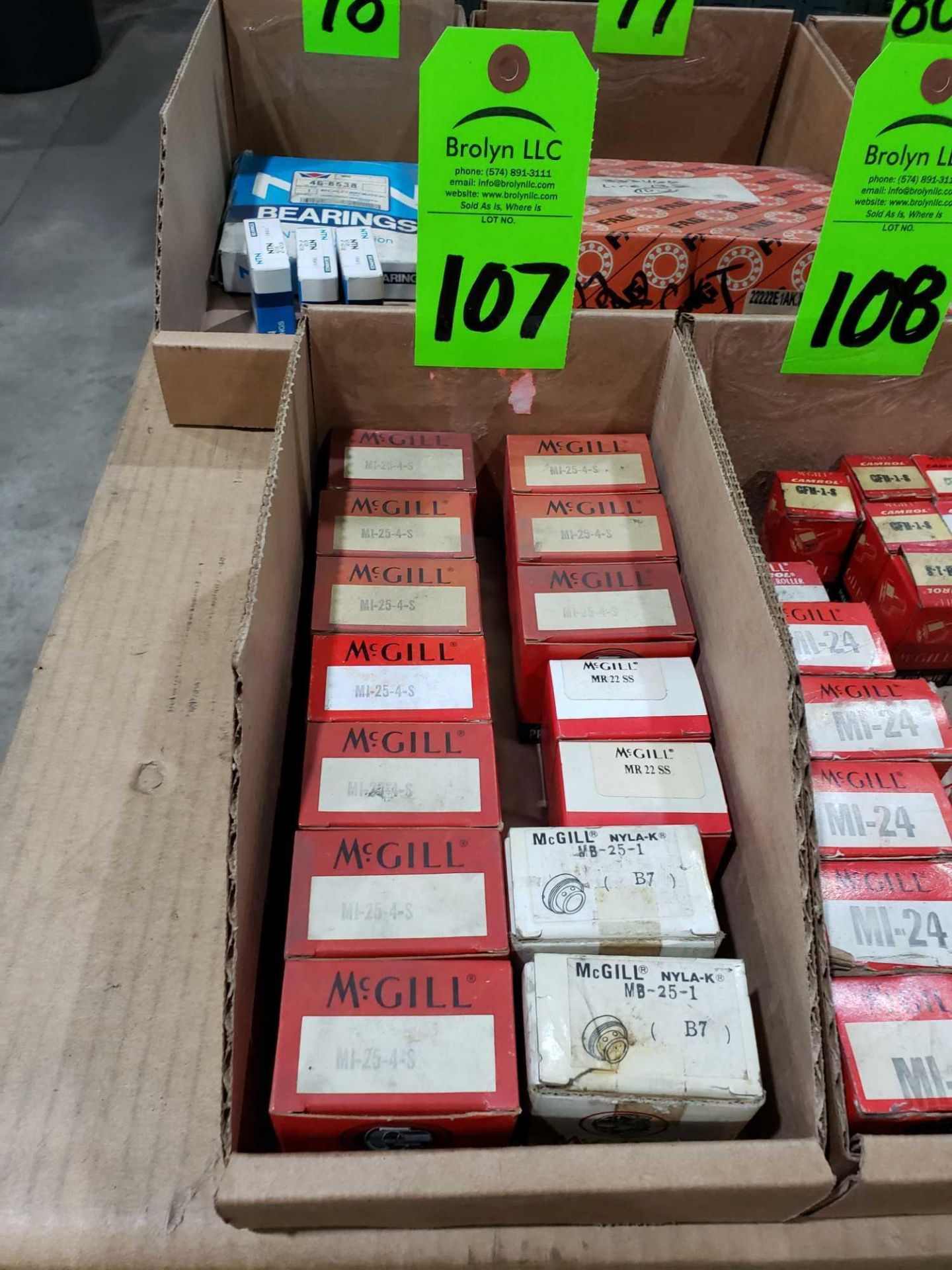 Qty 14 - McGill bearings, assorted part numbers. New in boxes as pictured.