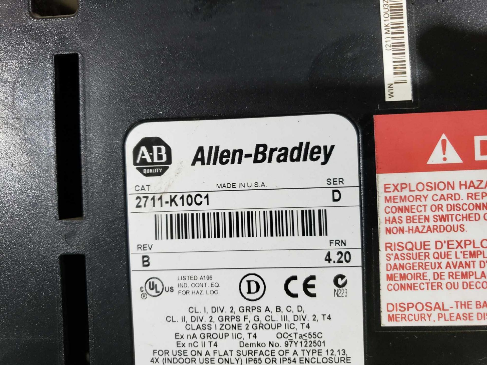 Allen Bradley Panelview 1000 Catalog number 2711-K10C1. - Image 3 of 3