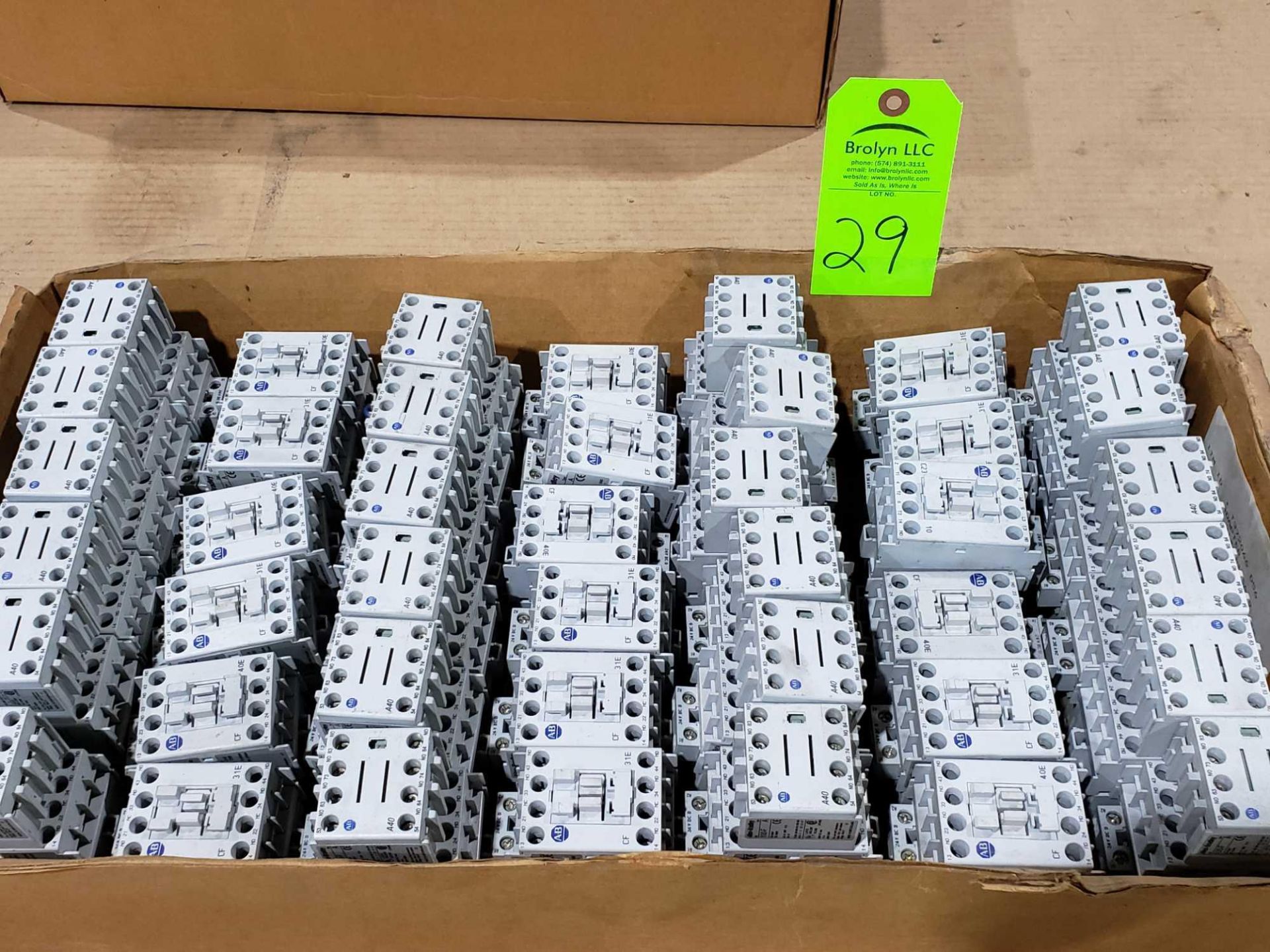 Large Qty of Allen Bradley Contactors in assorted sizes and part numbers.