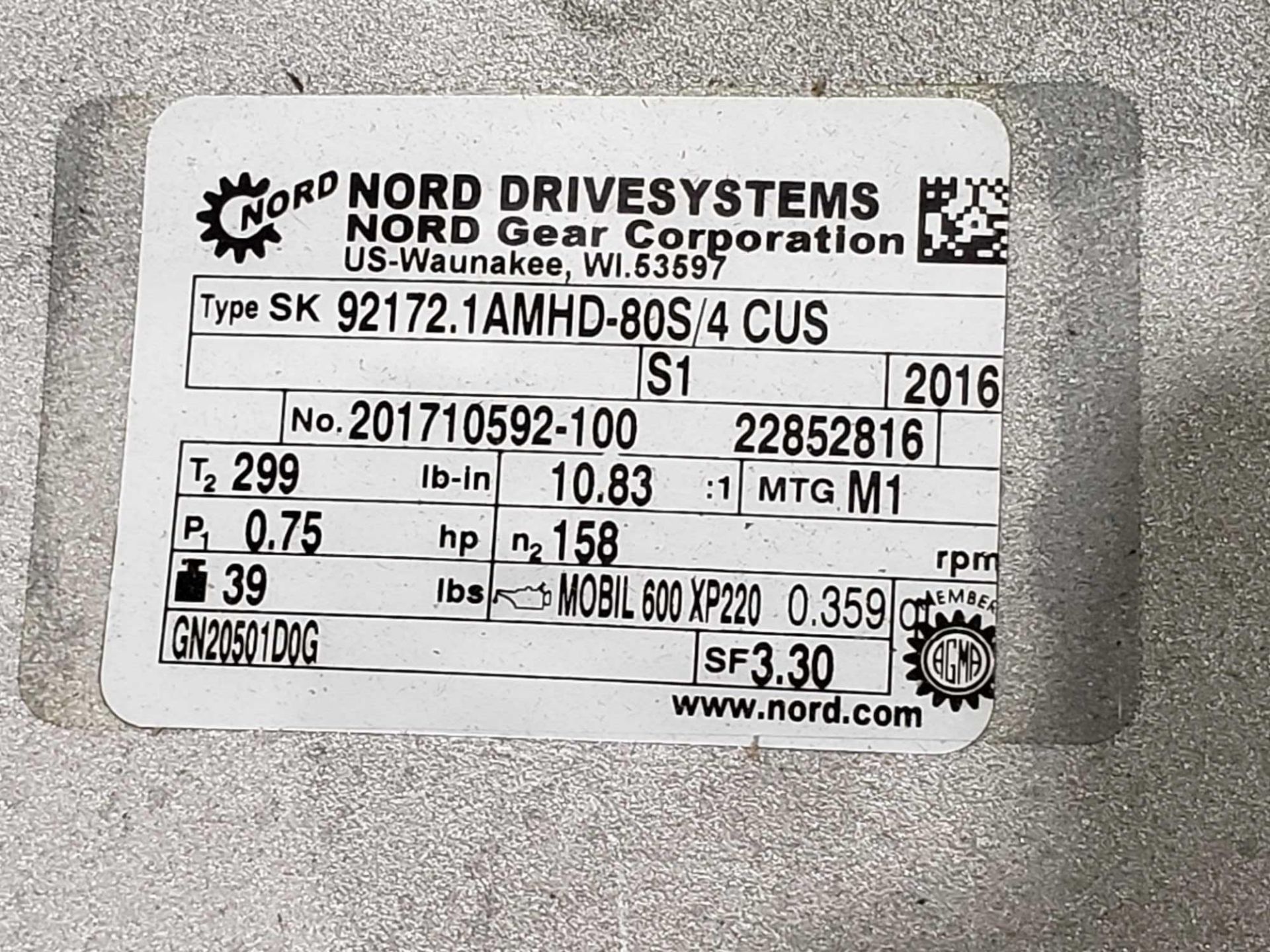 Nord Systems 10.83:1 gear box and motor. Type SK92172.1AMHD-80S/4CUS and SK80S/4CUS. NEW. - Image 2 of 3