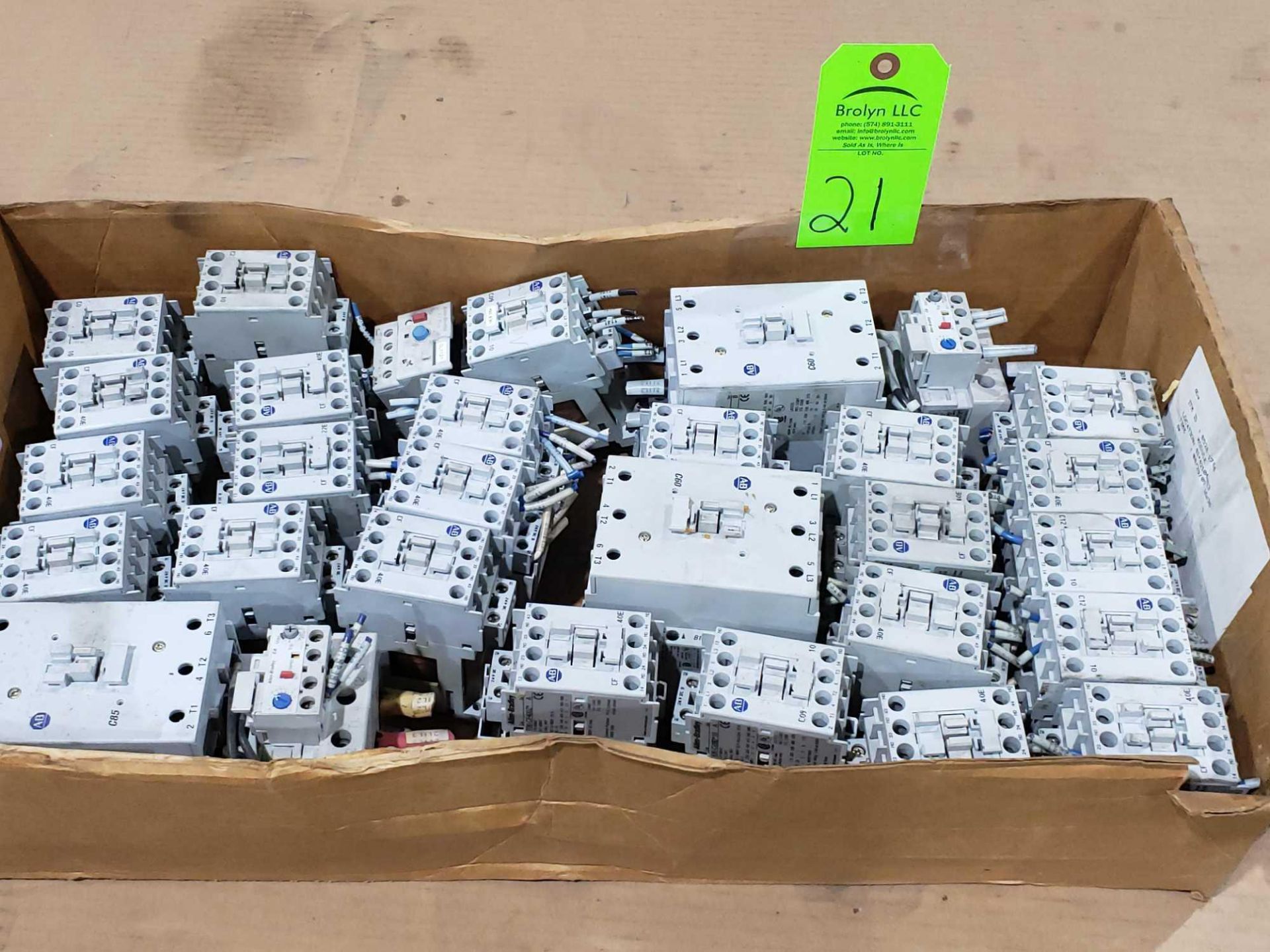 Large Qty of Allen Bradley Contactors in assorted sizes and part numbers.