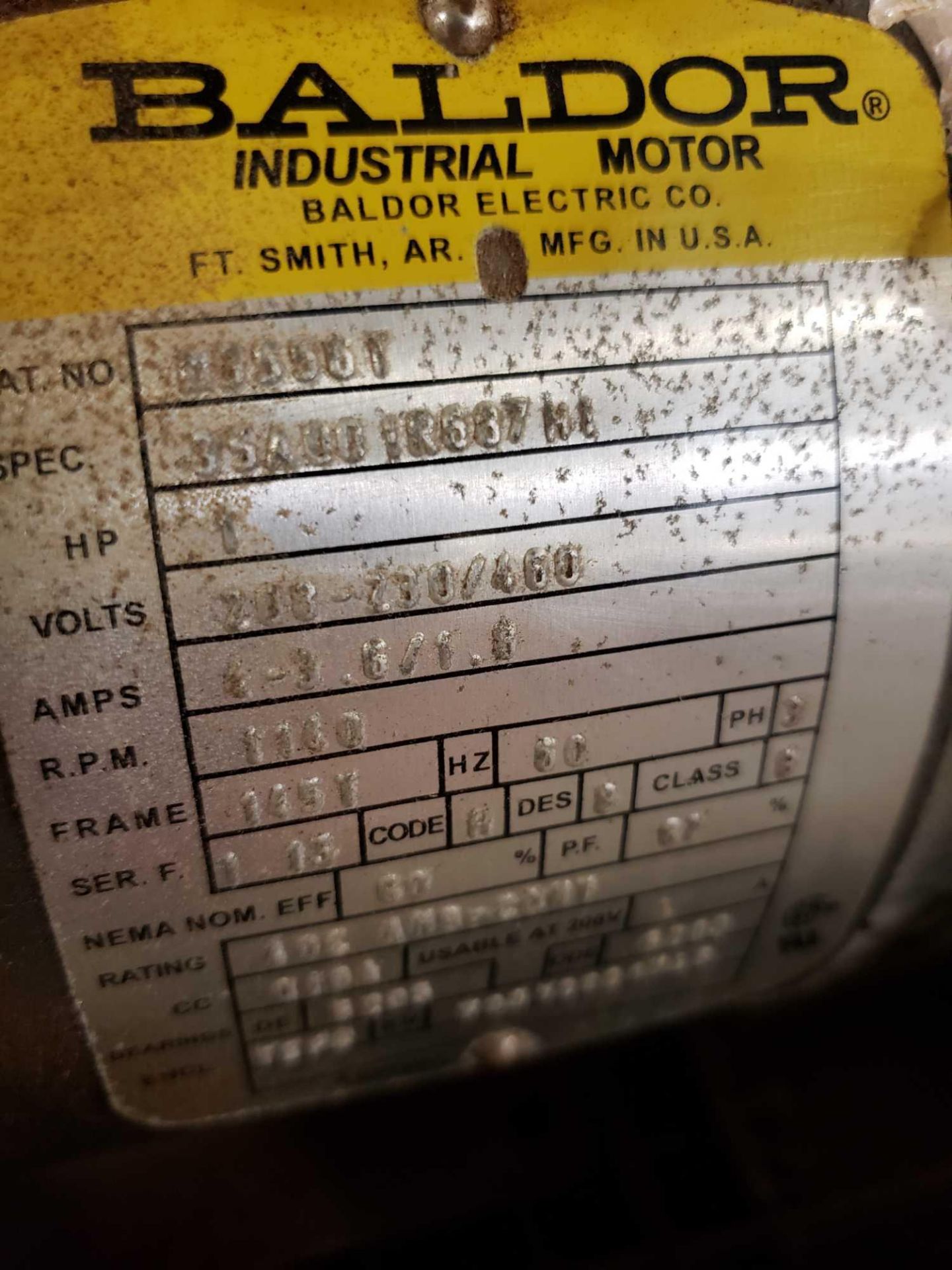 Baldor 1hp motor 208-230/460v, 3 phase. - Image 3 of 3