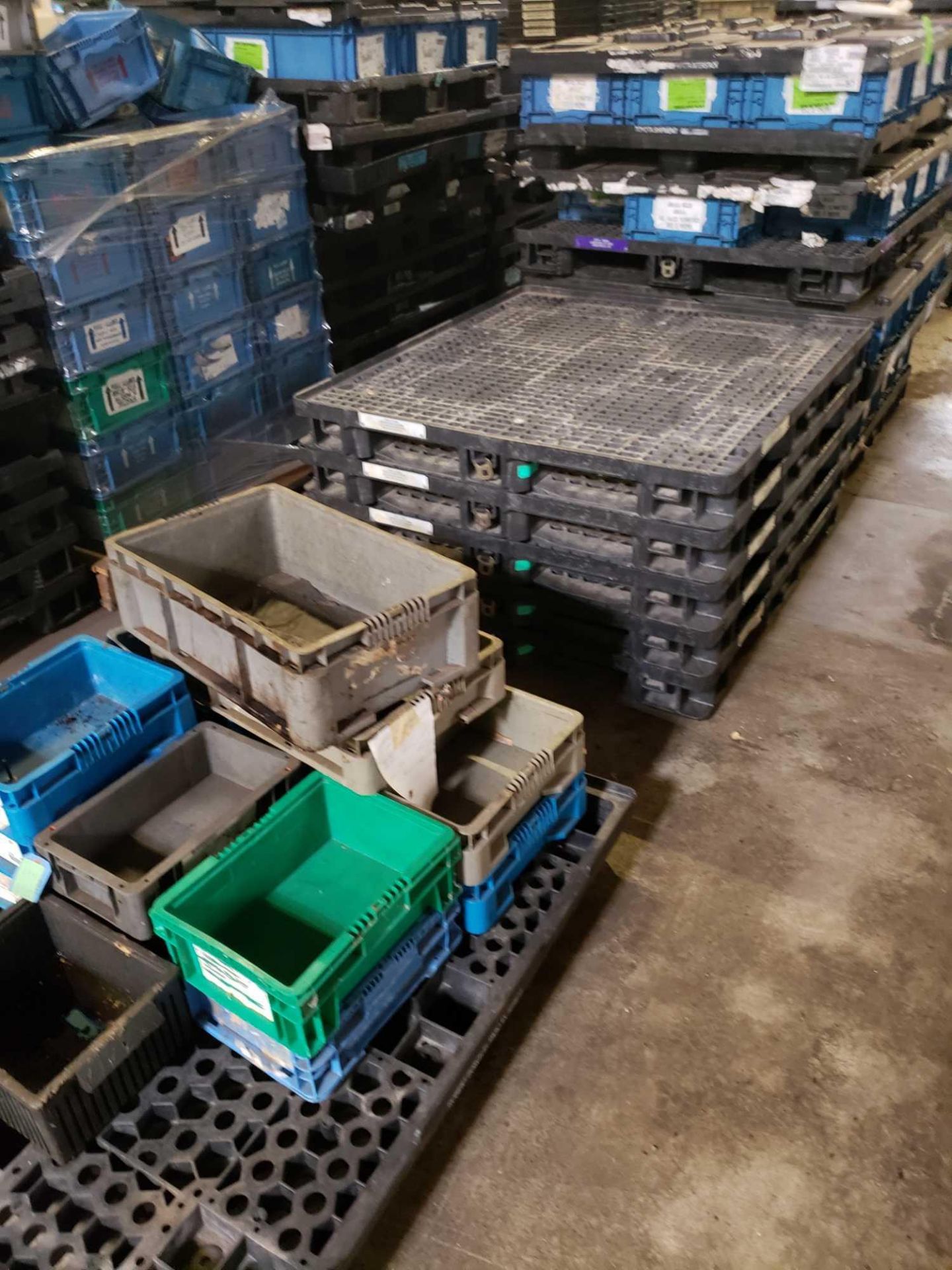 Qty 3 - pallets of plastic totes and skids - Image 2 of 2