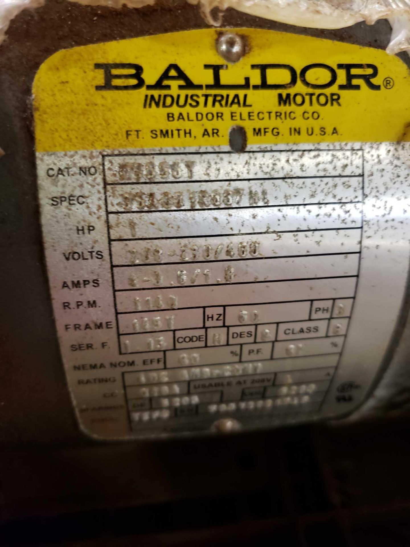 Baldor 1hp motor 208-230/460v, 3 phase. - Image 2 of 3