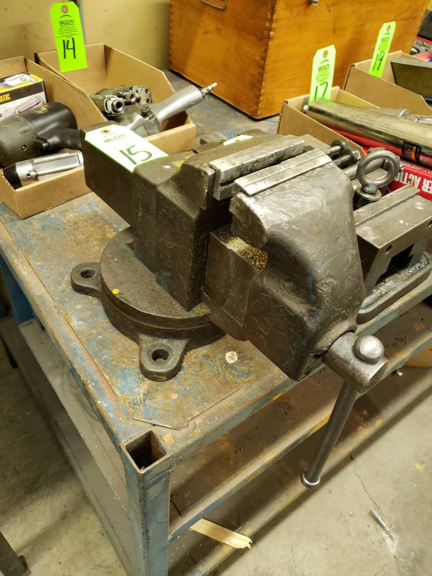 Morgan Chicago Model 145 heavy duty swivel bench vise.