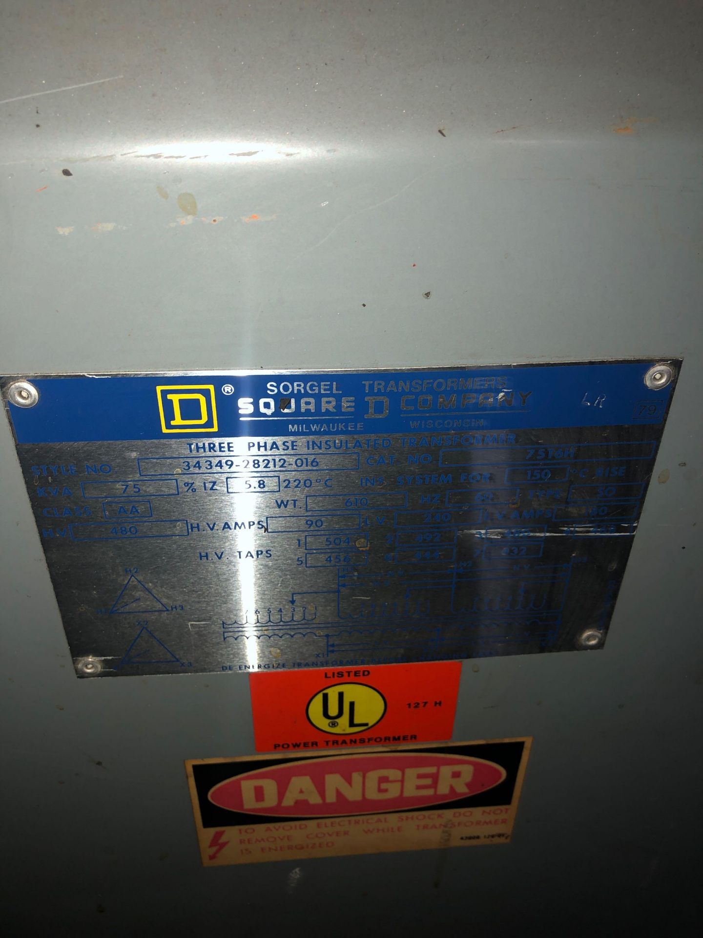 75kVa Square D transformer. Catalog 75T6H. 480v. - Image 2 of 3