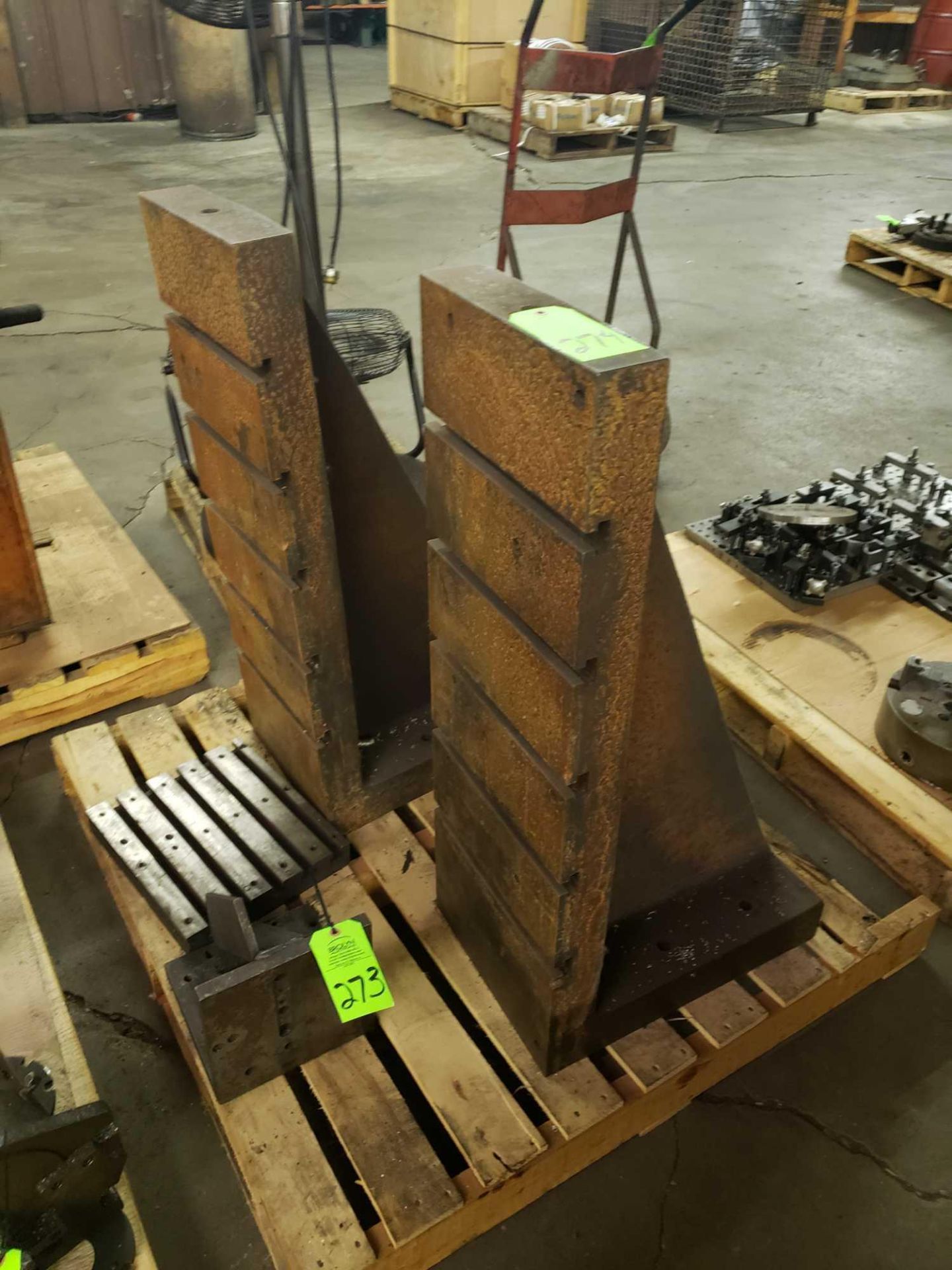 Qty 2 - T-slotted angle plates. Approx 36" tall by 12" wide.