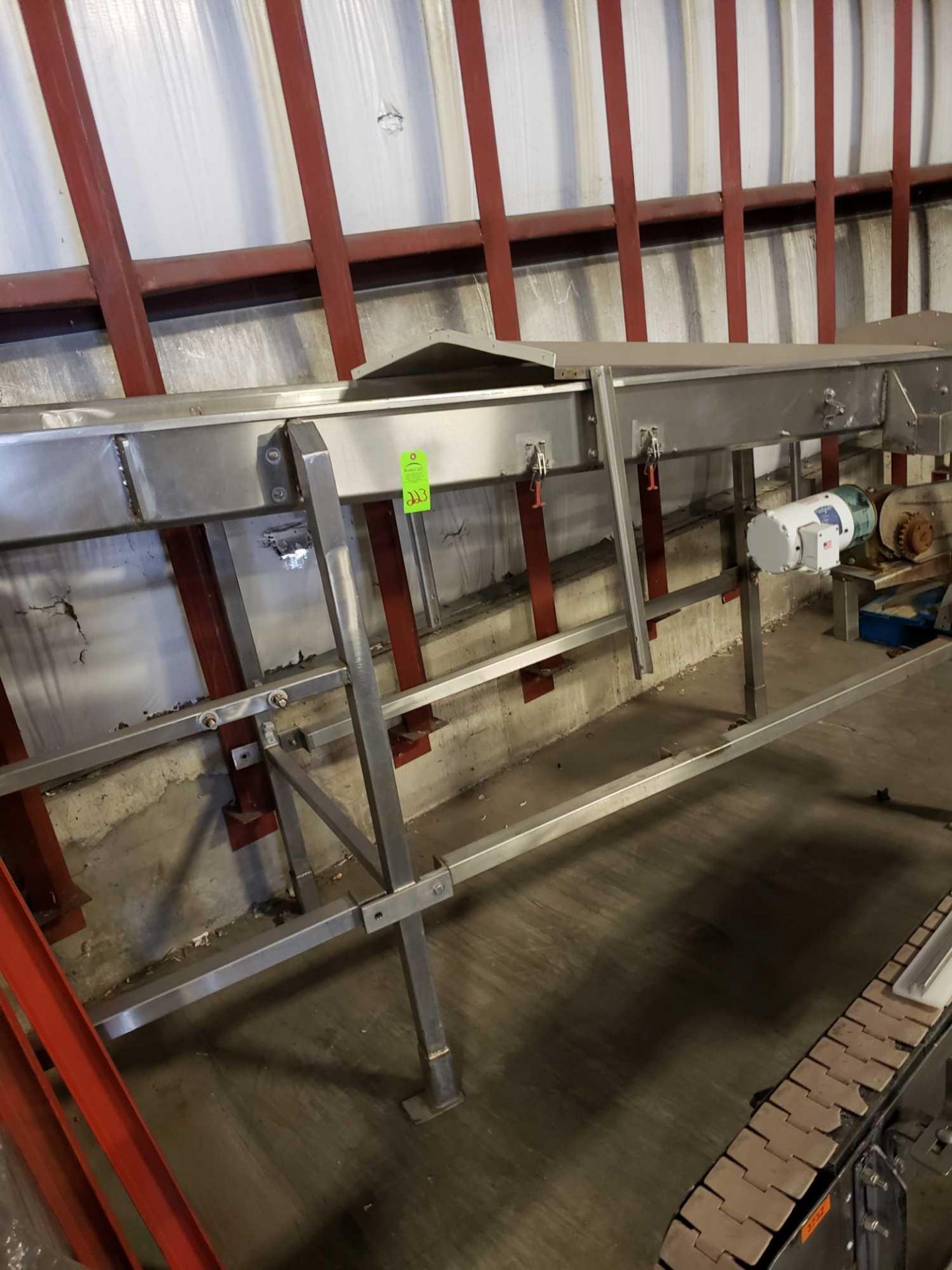 Stainless steel conveyor approx 10' long x 30" wide.