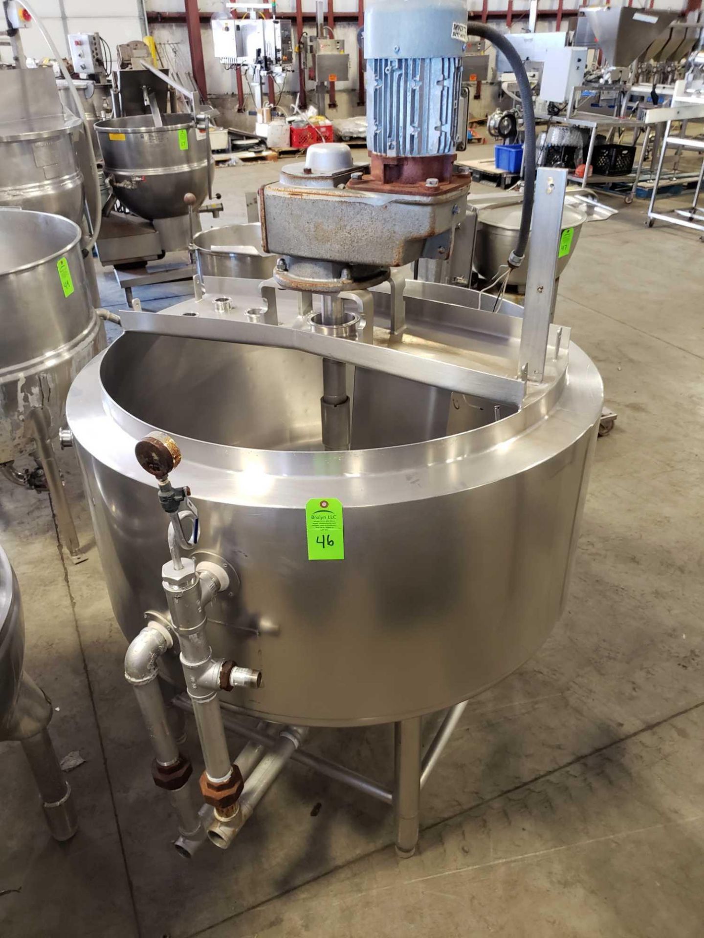 120 gallon Stainless steel jacketed mixer kettle, 48" diameter, 33" interior depth, 2010 model year.