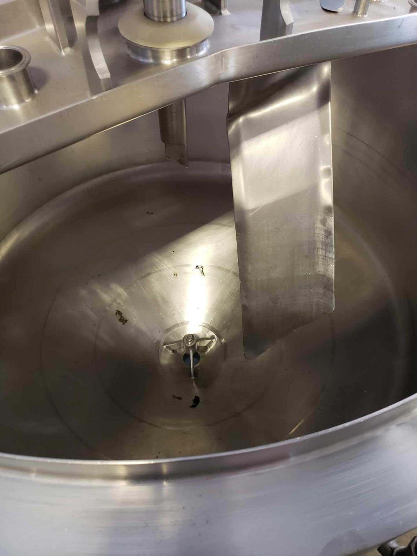 Stainless jacketed steam kettle with mixer and top as pictured. Approx dimensions 48" diameter x 32" - Image 5 of 10