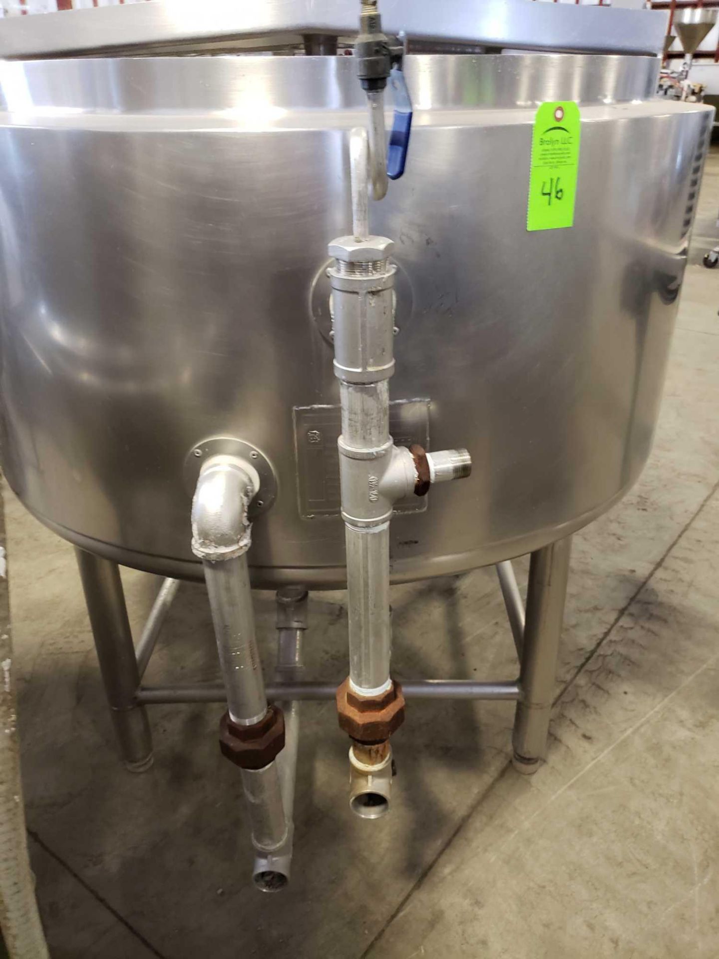 120 gallon Stainless steel jacketed mixer kettle, 48" diameter, 33" interior depth, 2010 model year. - Image 8 of 13