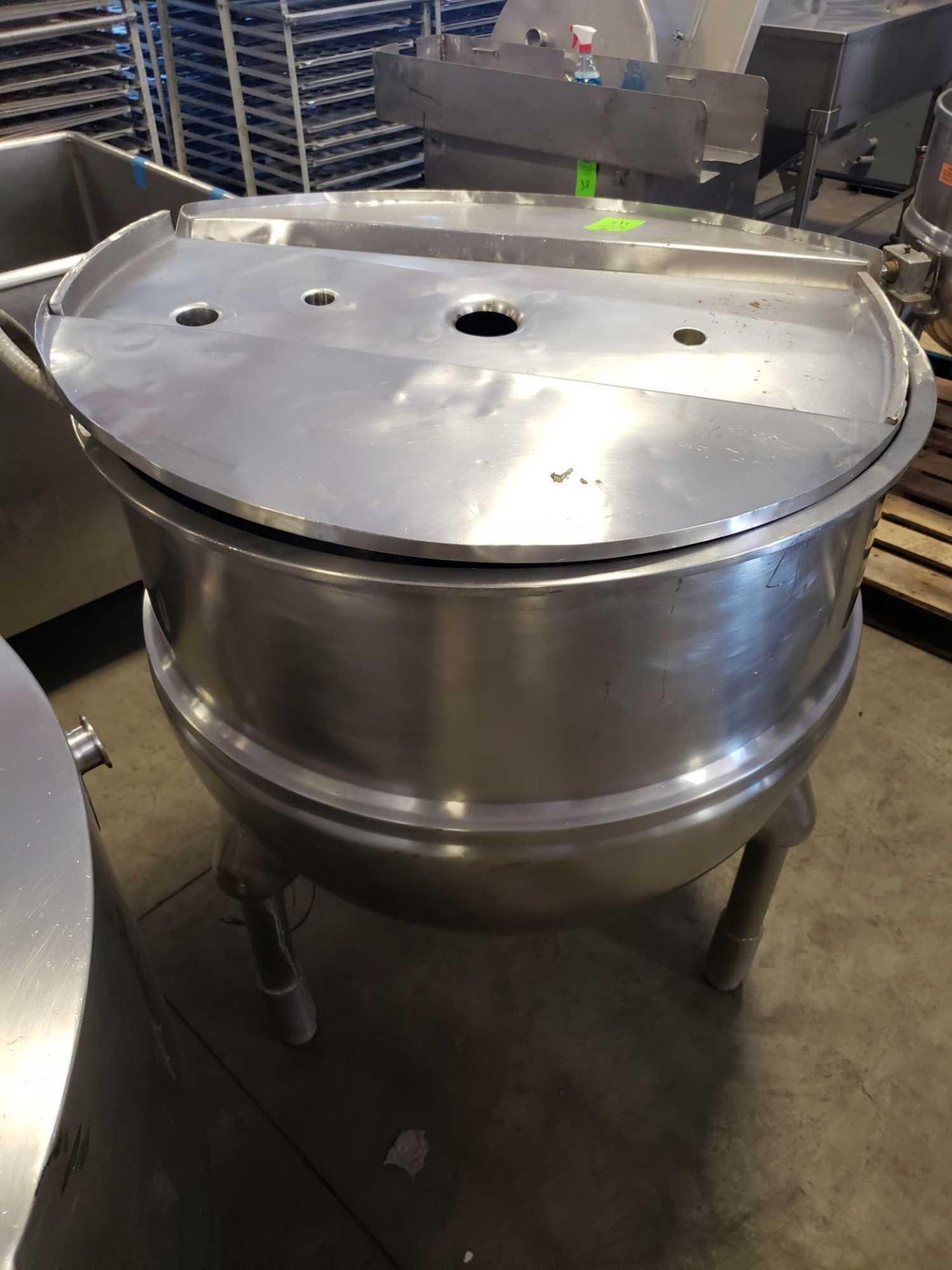Stainless kettle. Unmarked but measures 40" diameter x 38" interior depth with mixer motor and cover - Image 2 of 7