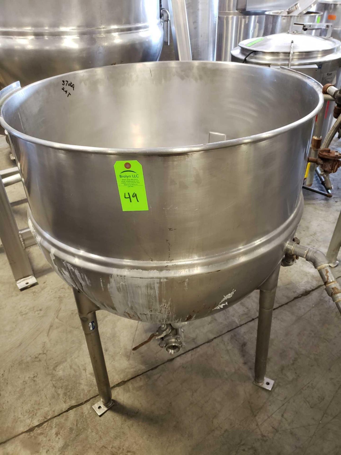 100 gallon Dover / Groen model N-100 jacketed steam kettle. 37" diameter x 29" interior depth. - Image 2 of 10