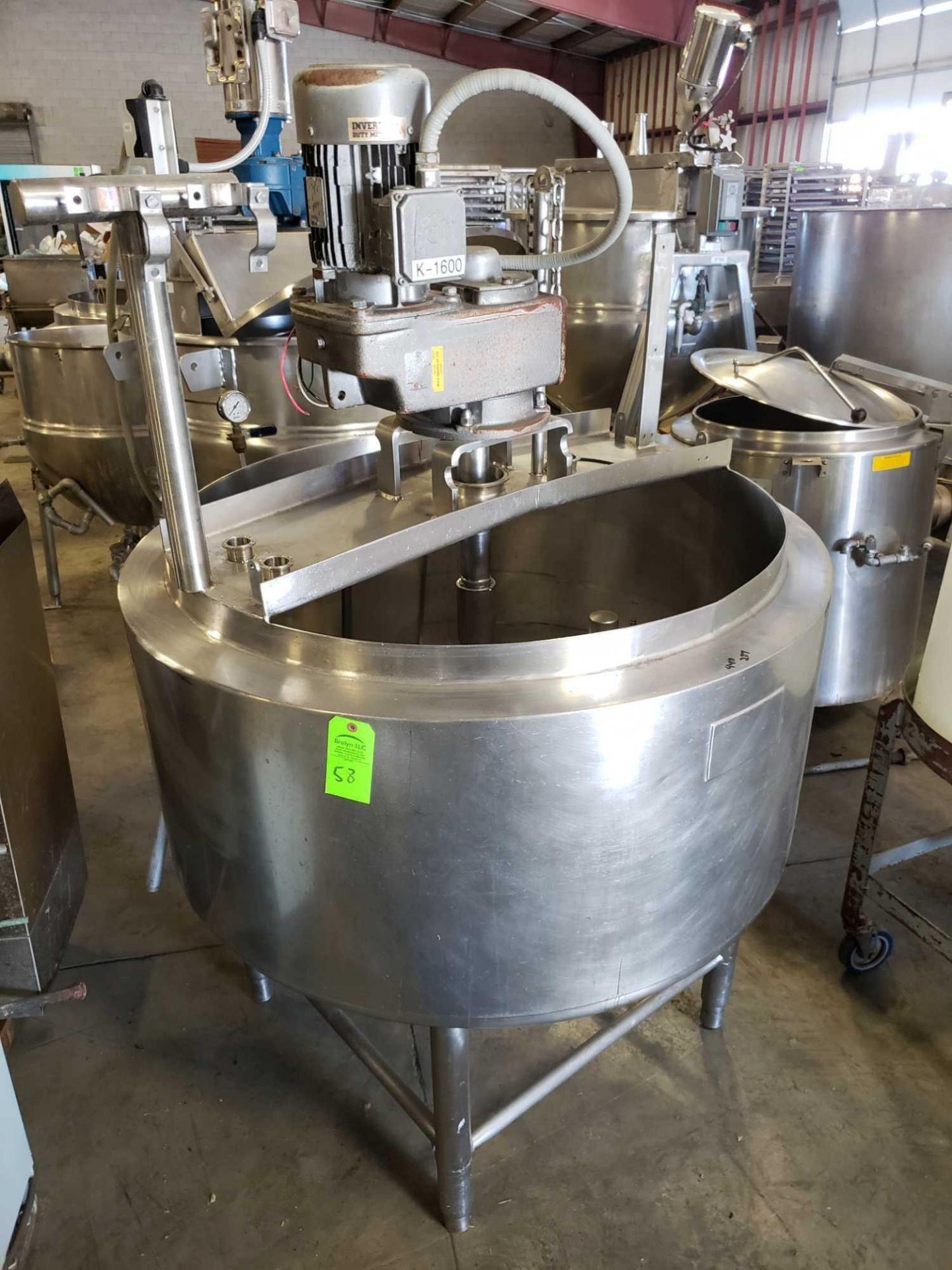 120 gallon Stainless steel jacketed mixer kettle, 48" diameter, 28" interior depth, 2010 model year.