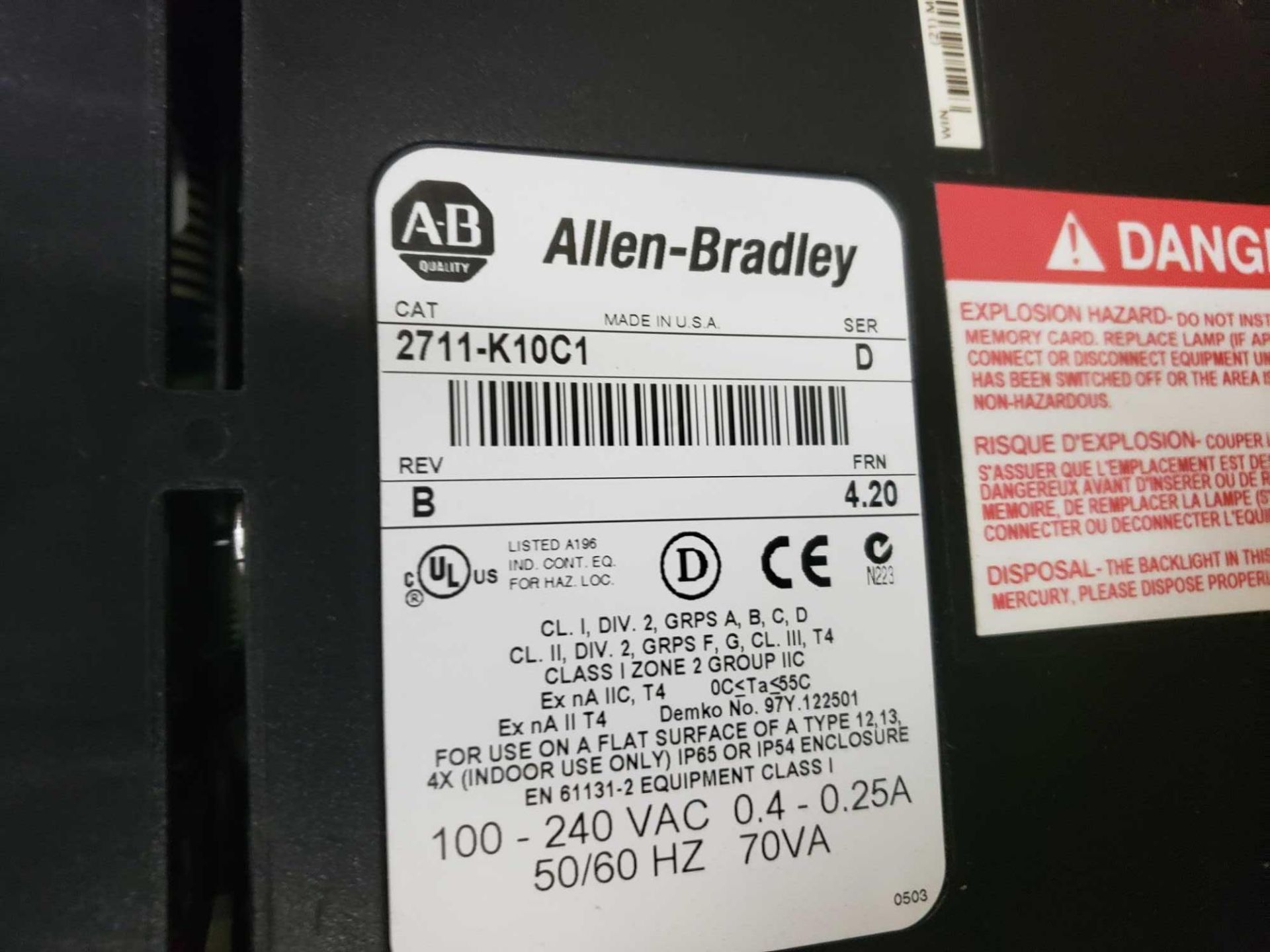 Allen Bradley Panelview 1000 catalog 2711-K10C1. - Image 2 of 2