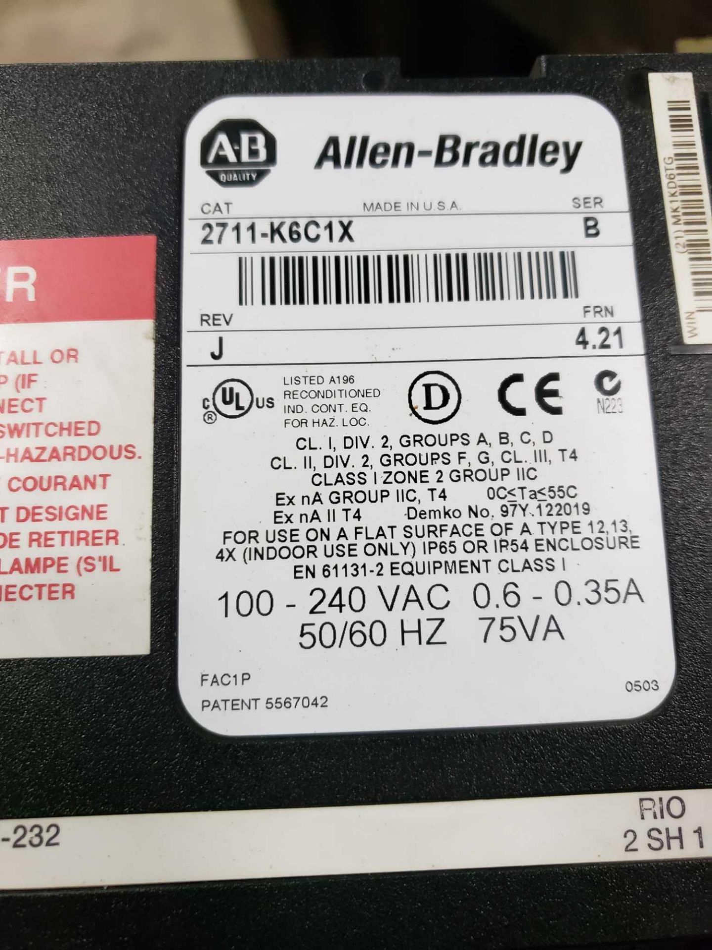 Allen Bradley Panelview 600 catalog 2711-K6C1X. - Image 2 of 2