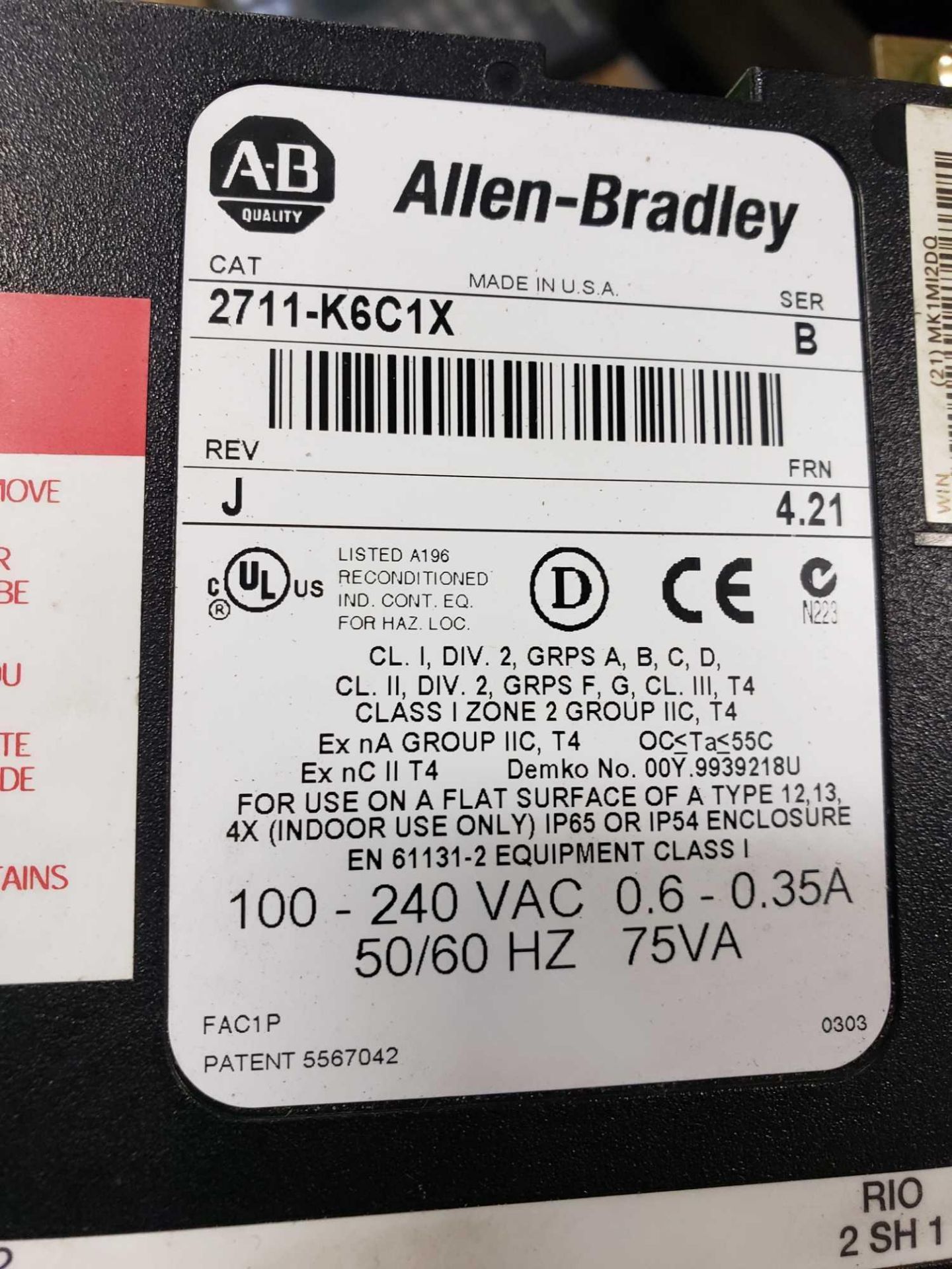 Allen Bradley Panelview 600 catalog 2711-K6C1X. - Image 2 of 2