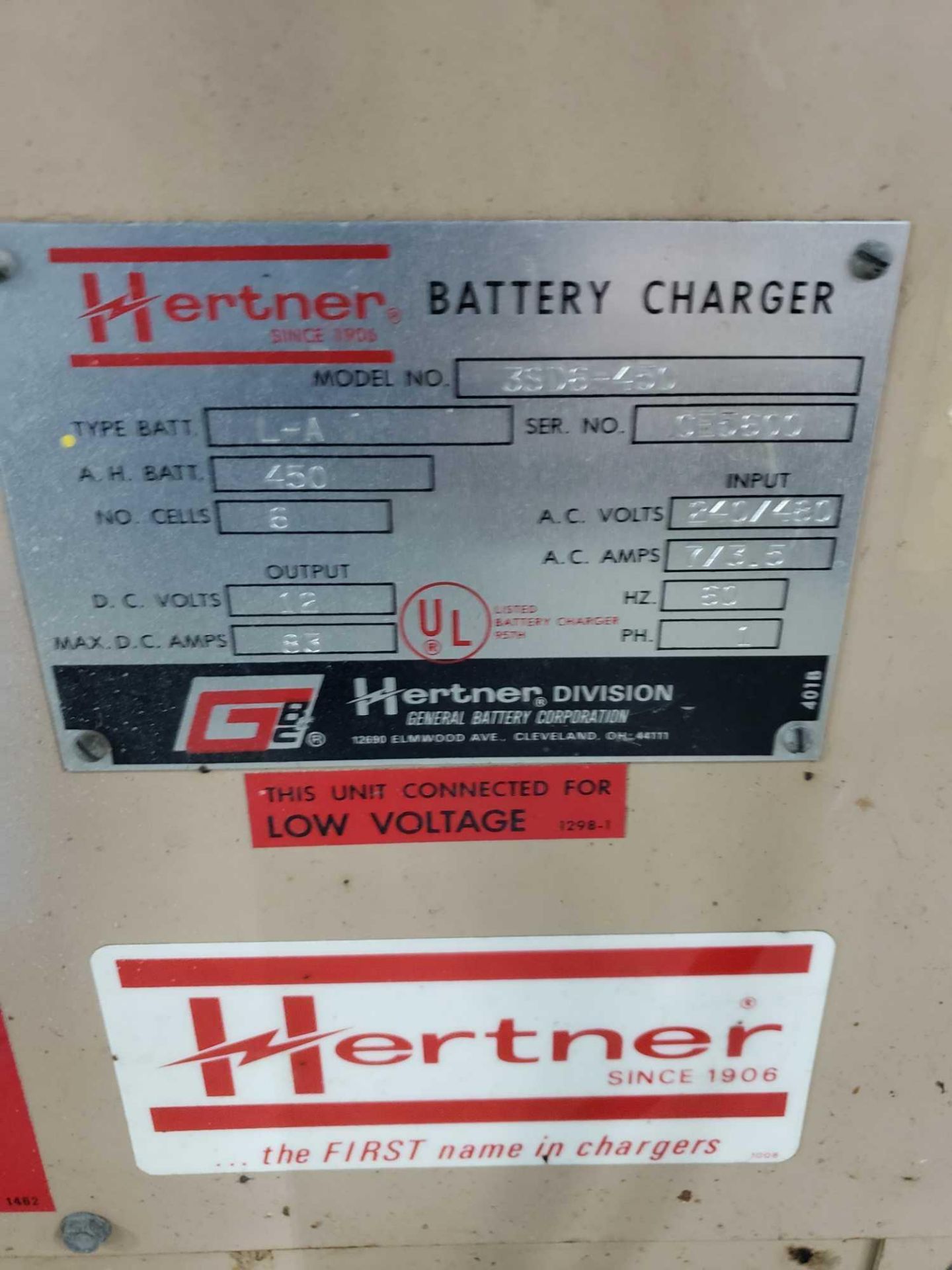 Hertner 12v forklift battery charger. 450ah, single phase 240/480v input. - Image 2 of 2