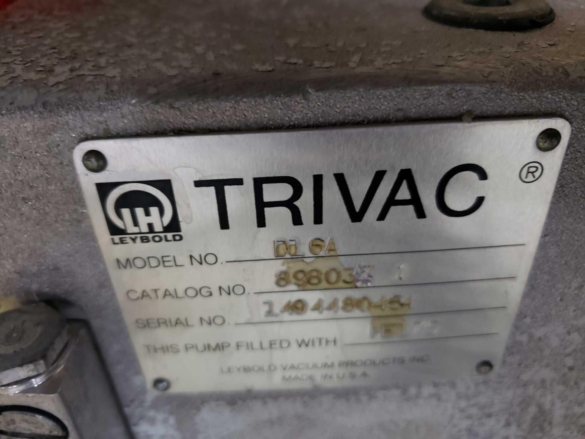 Leybold Trivac Model D16A vacuum pump with marathon motor. - Image 2 of 3