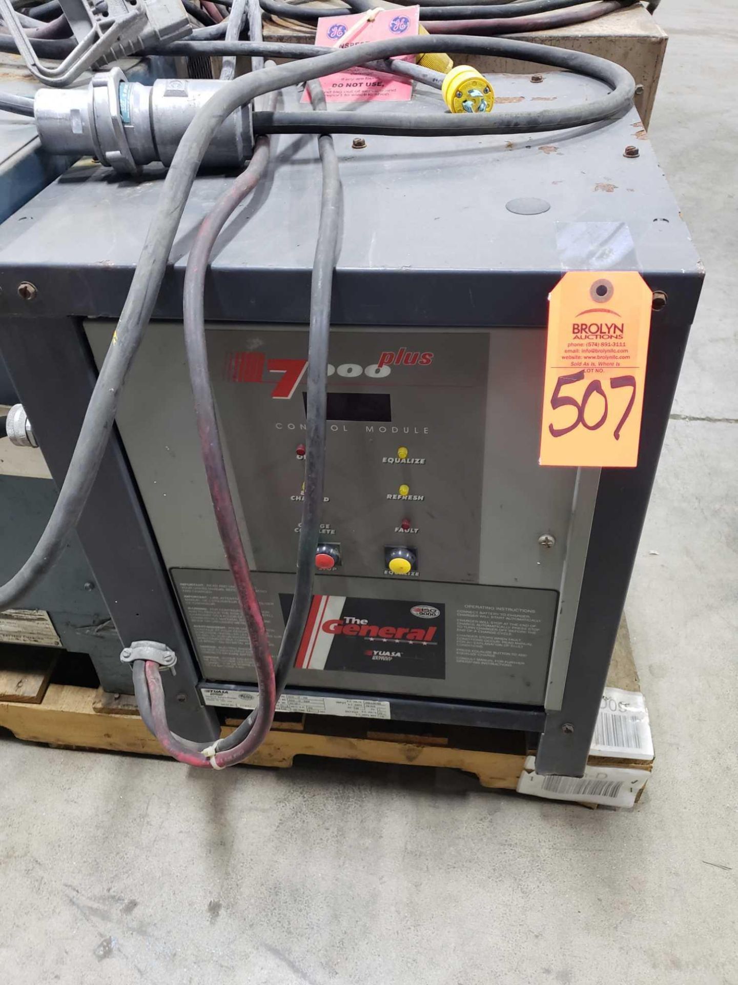 The General Yuasa 7000 plus forklift battery charger. 24v, 550aH, 208/240/480 single phase.