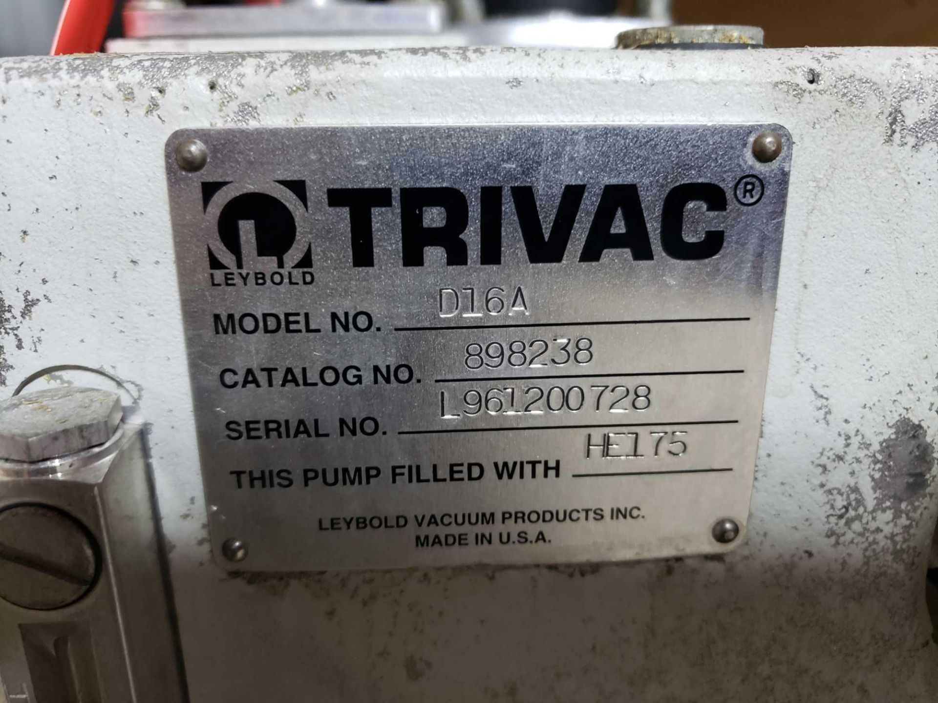 Leybold Trivac Model D16A vacuum pump with marathon motor. - Image 2 of 3