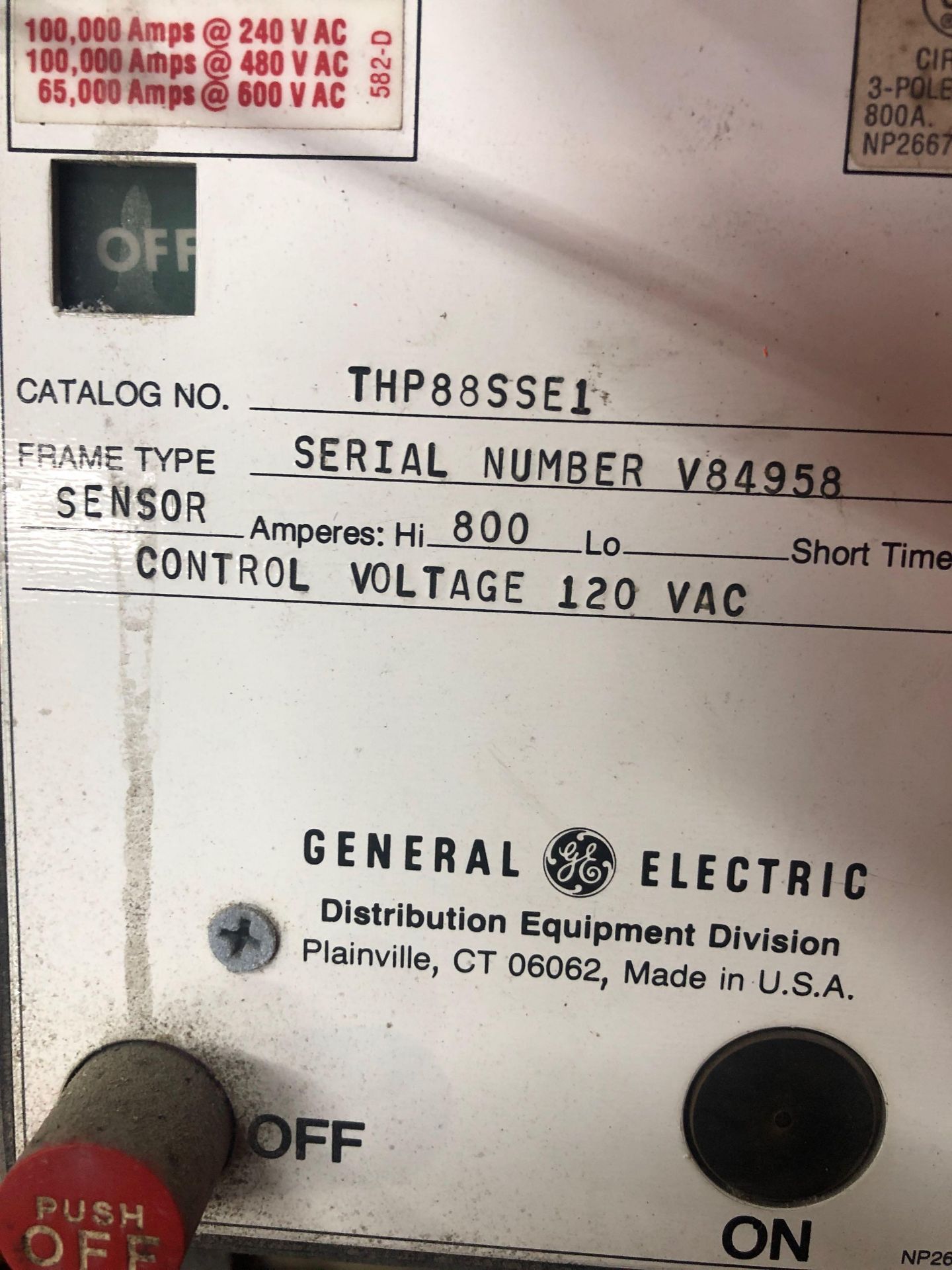 GE Power Break breaker. Model THP88SSE1. 800amp. - Image 2 of 2