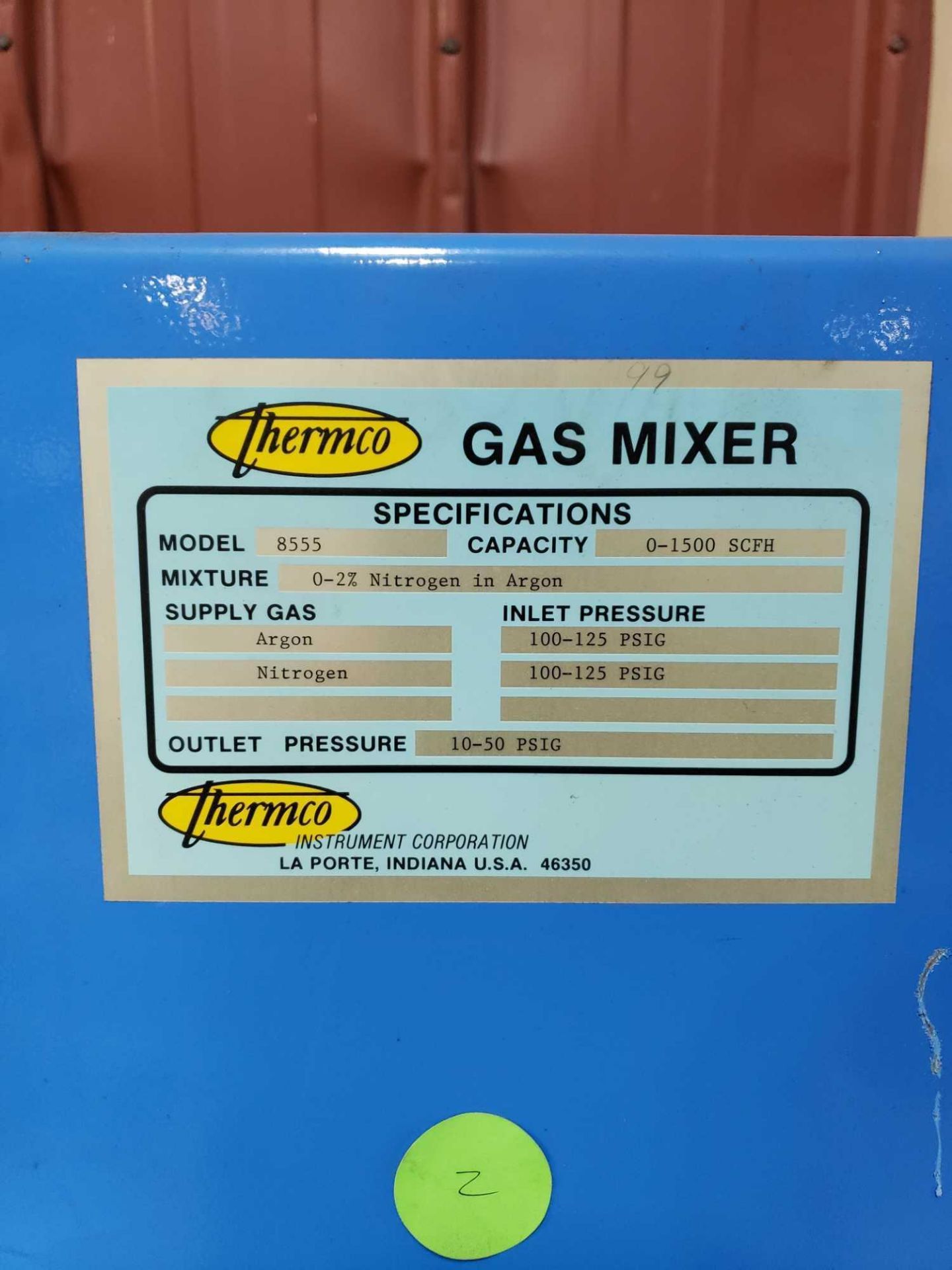 Thermco gas mixer model 8555 nitrogen and argon gas. 0-1500scfh, 10-50psig. - Image 2 of 4