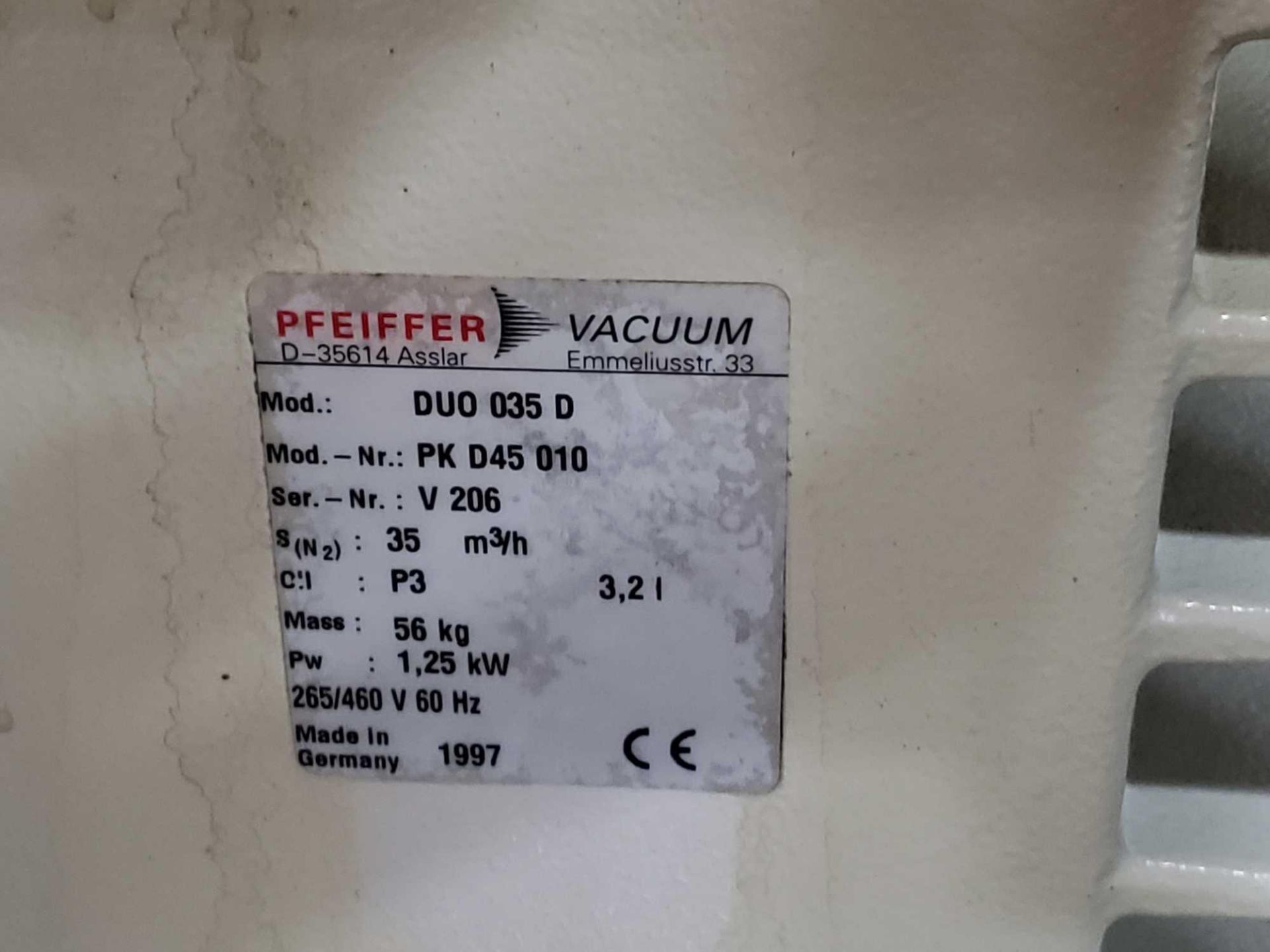 Pfeiffer model DUO-035-D vacuum pump with ONFR-035/065-D. - Image 2 of 4