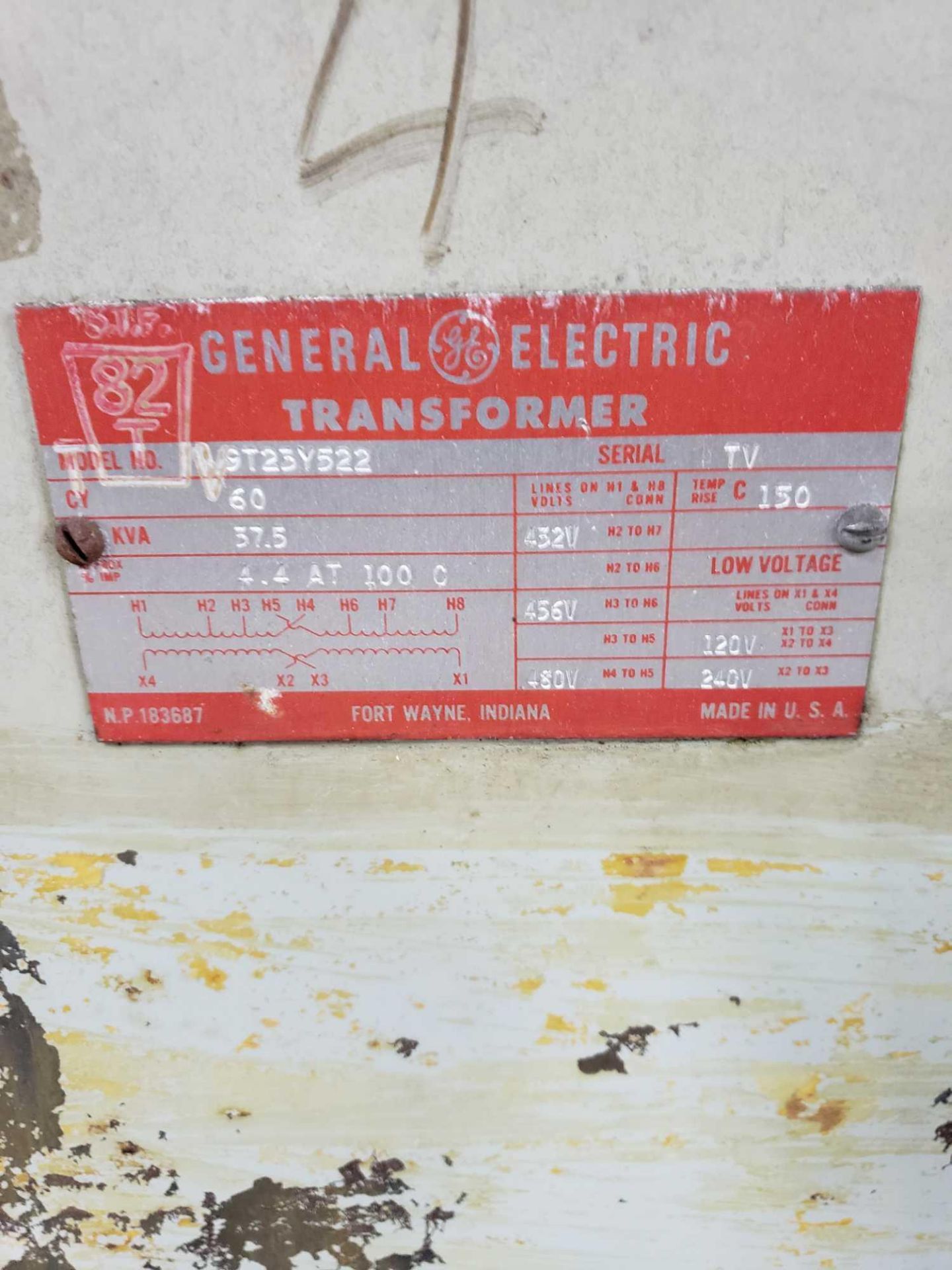 GE 37.5v transformer, catalog 9T23Y522, 480v. - Image 2 of 2