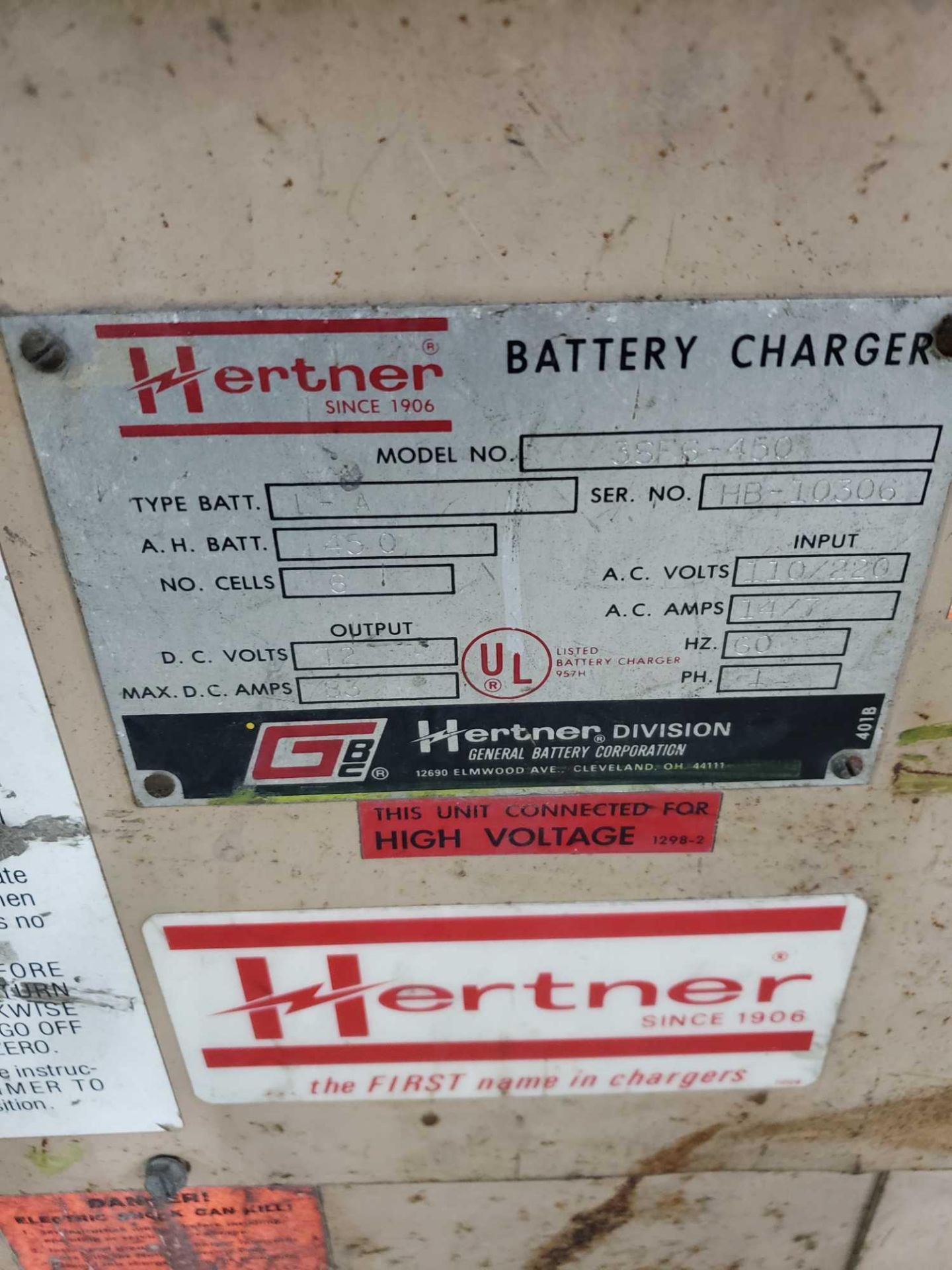 Hertner 12v forklift battery charger. 450ah, single phase 110/220v input. - Image 2 of 2