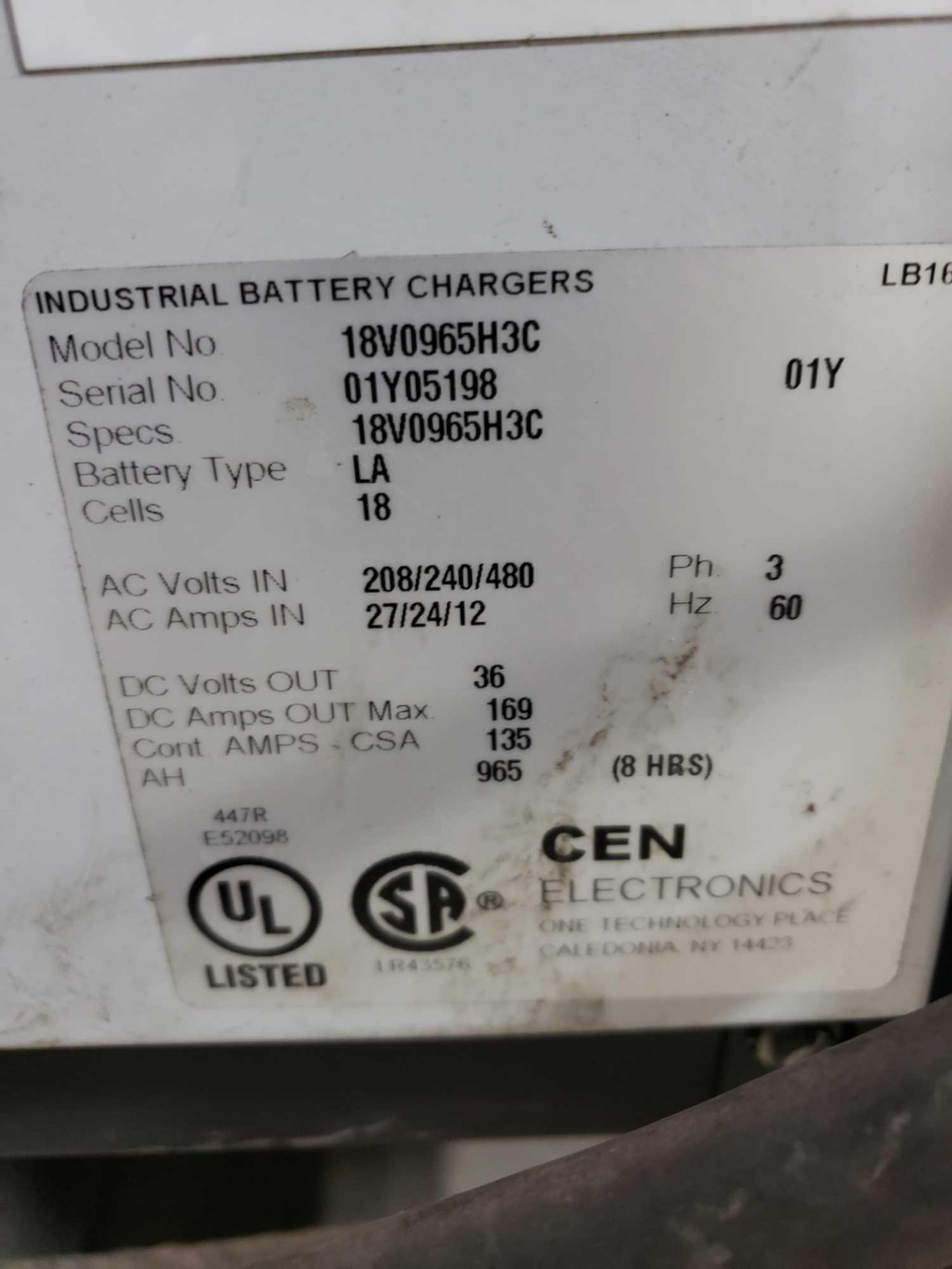 Cen Electronics forklift battery charger 36v, 965aH, 208/240/480 three phase input. - Image 2 of 2