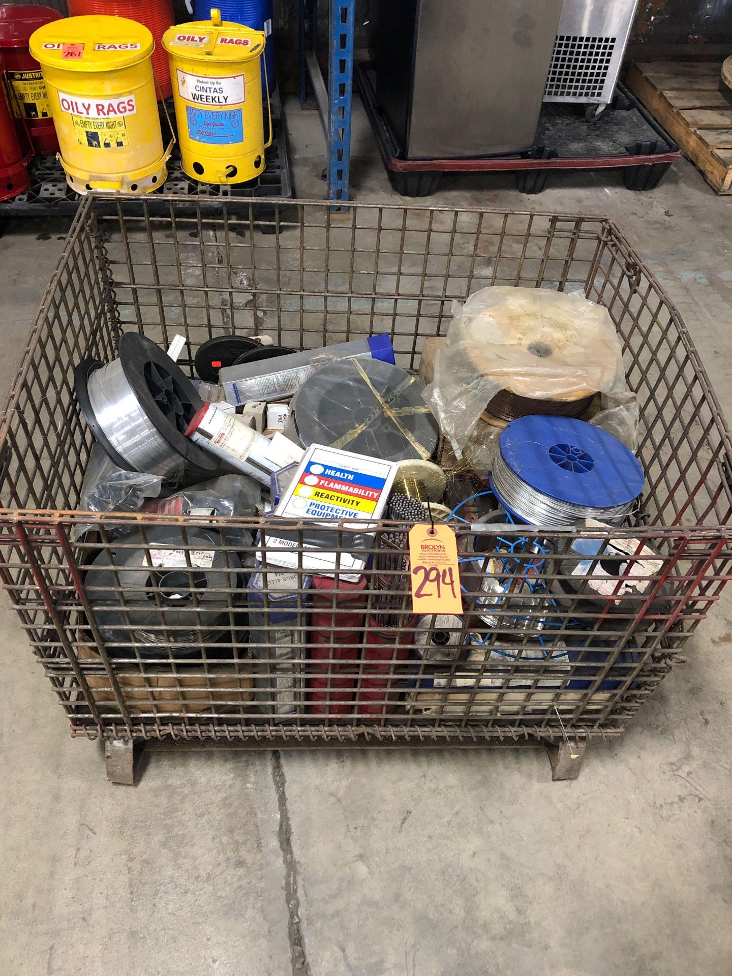 Wire basket of assorted welding wire, rods, etc.