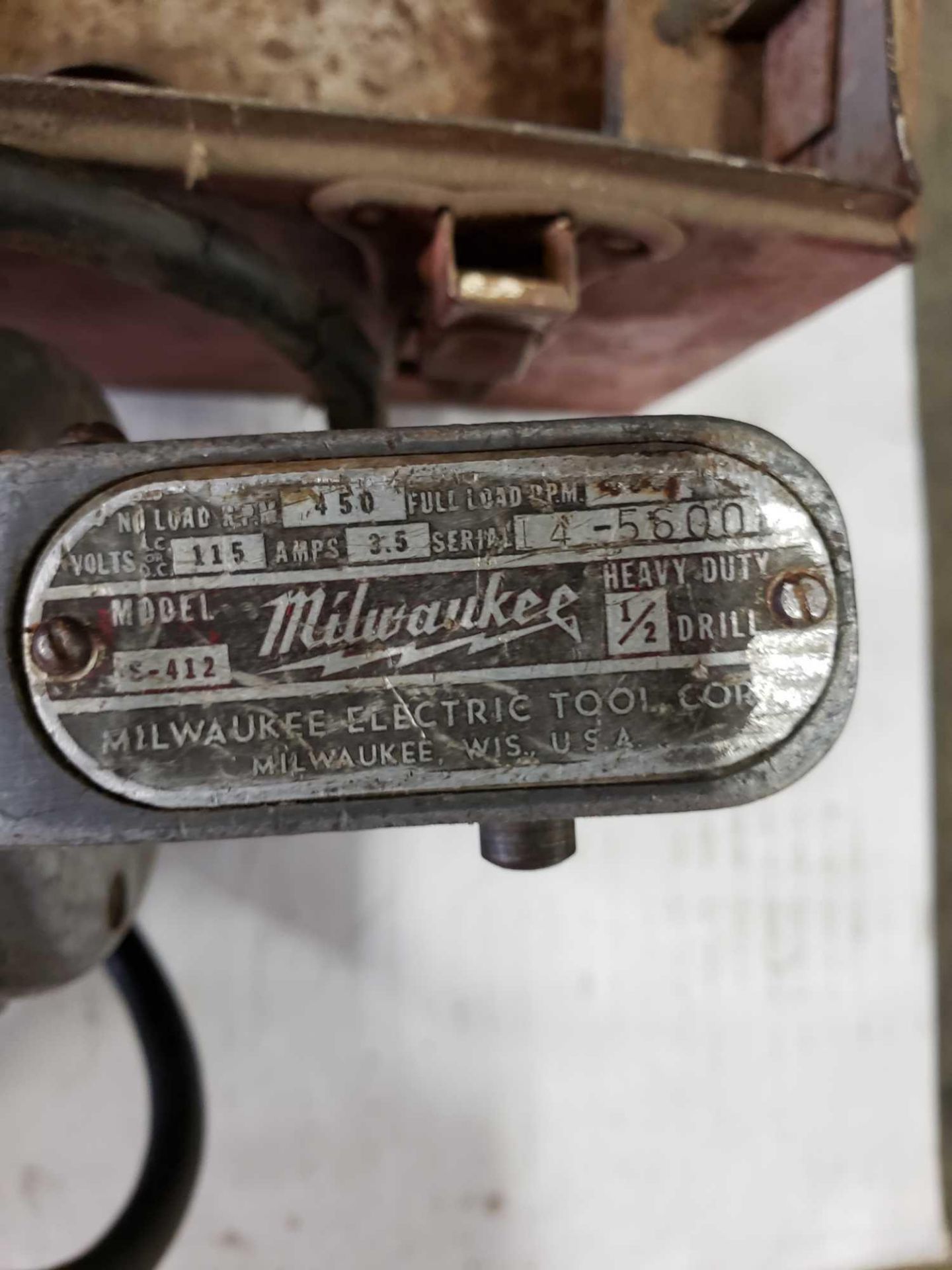 Milwaukee model S-412 right angle drill 1/2" chuck, single phase 110v. - Image 2 of 3