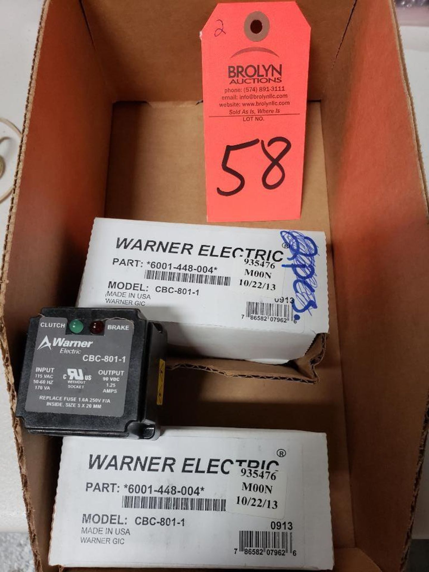 Qty 2 - Warner Electric model CBC-801-1. New in boxes.