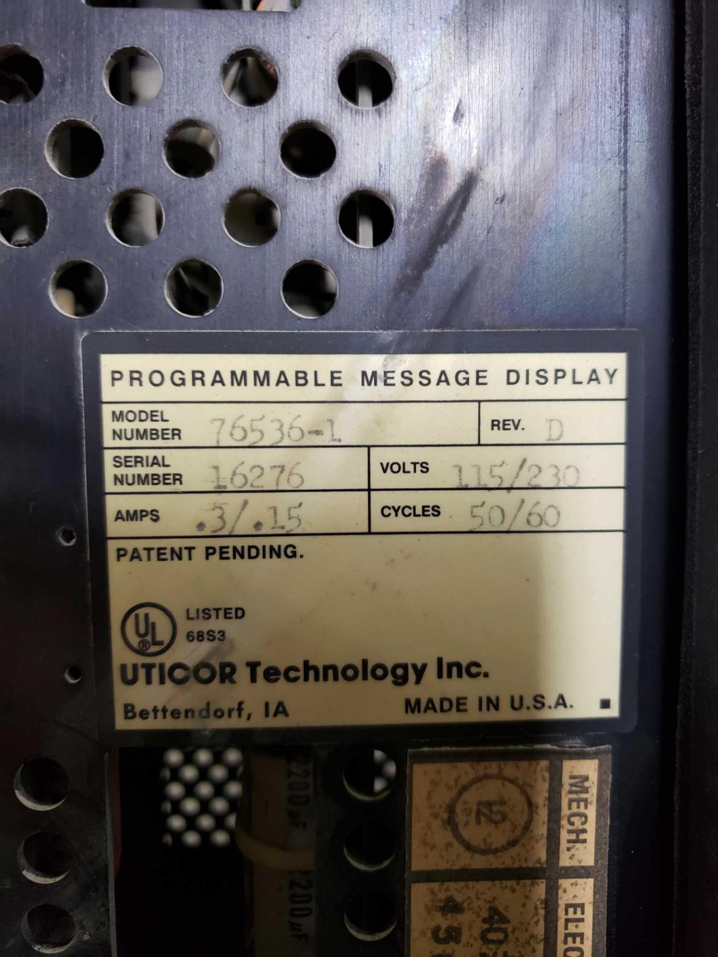 Uticor Technology PMD200 programmable message display model 76536-1. - Image 3 of 3