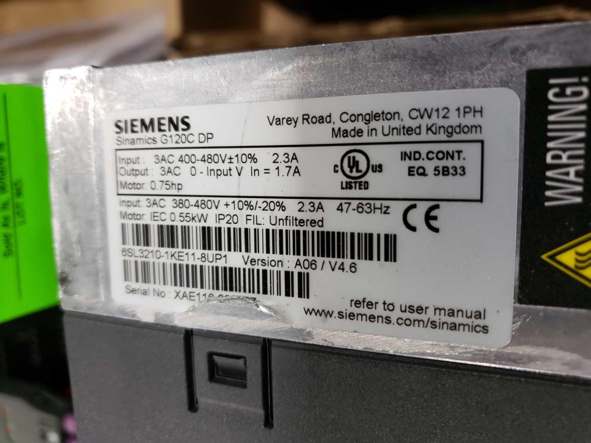 Qty 2 - Siemens Sinamics model 6SL3210-1KE11-8UP1 drive. - Image 2 of 2