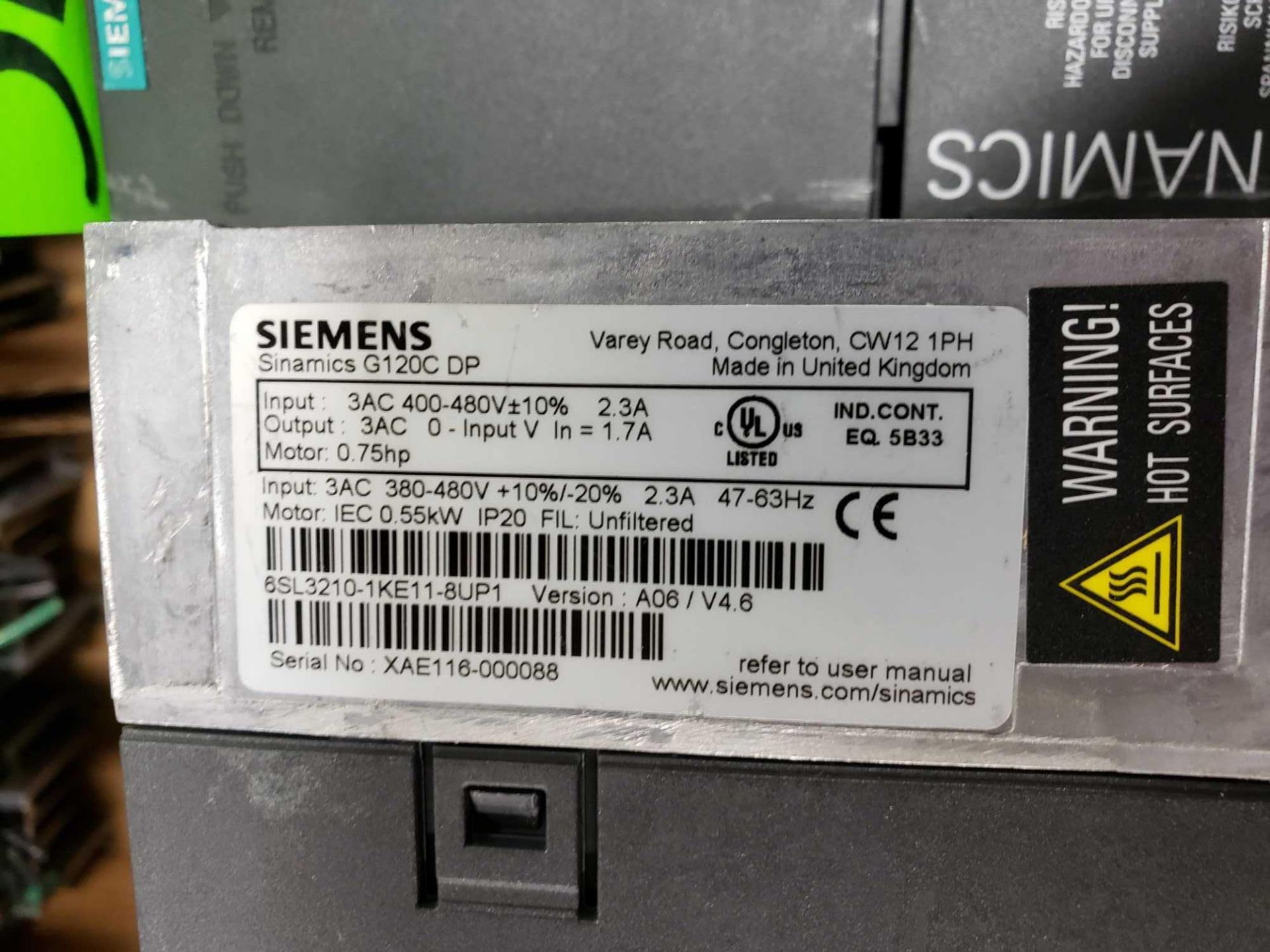 Qty 2 - Siemens Sinamics model 6SL3210-1KE11-8UP1 drive. - Image 2 of 2