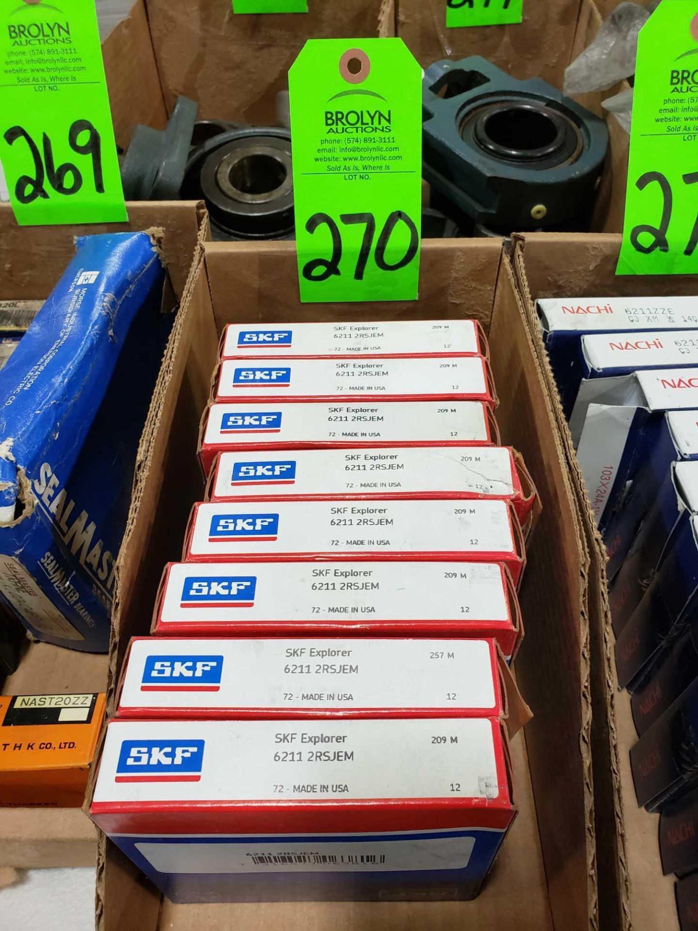 Qty 8 - SKF bearings part number 6211-2RSJEM. New in boxes.