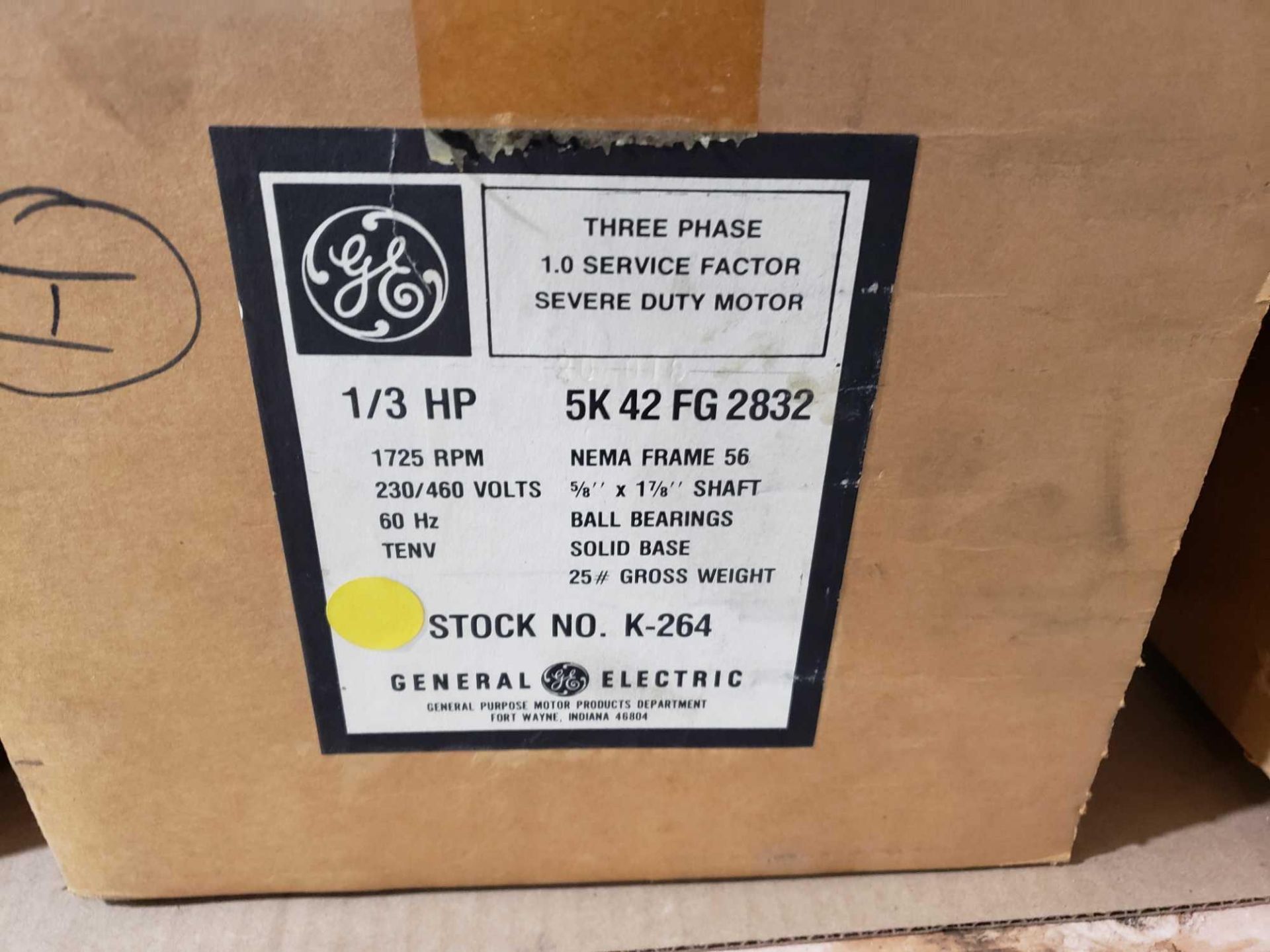 GE motor stock K-264, model 5K42FG2832, 1/3hp, 3 phase, 230/460v. New in box. - Image 2 of 2