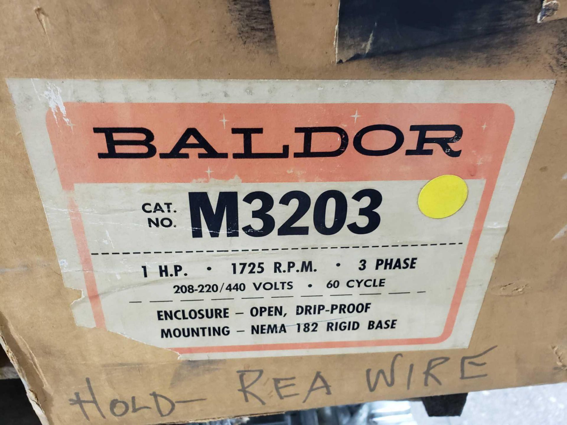 Baldor motor model M3203, 1 hp, 3 phase, 208-220/440v. New in box. - Image 2 of 2
