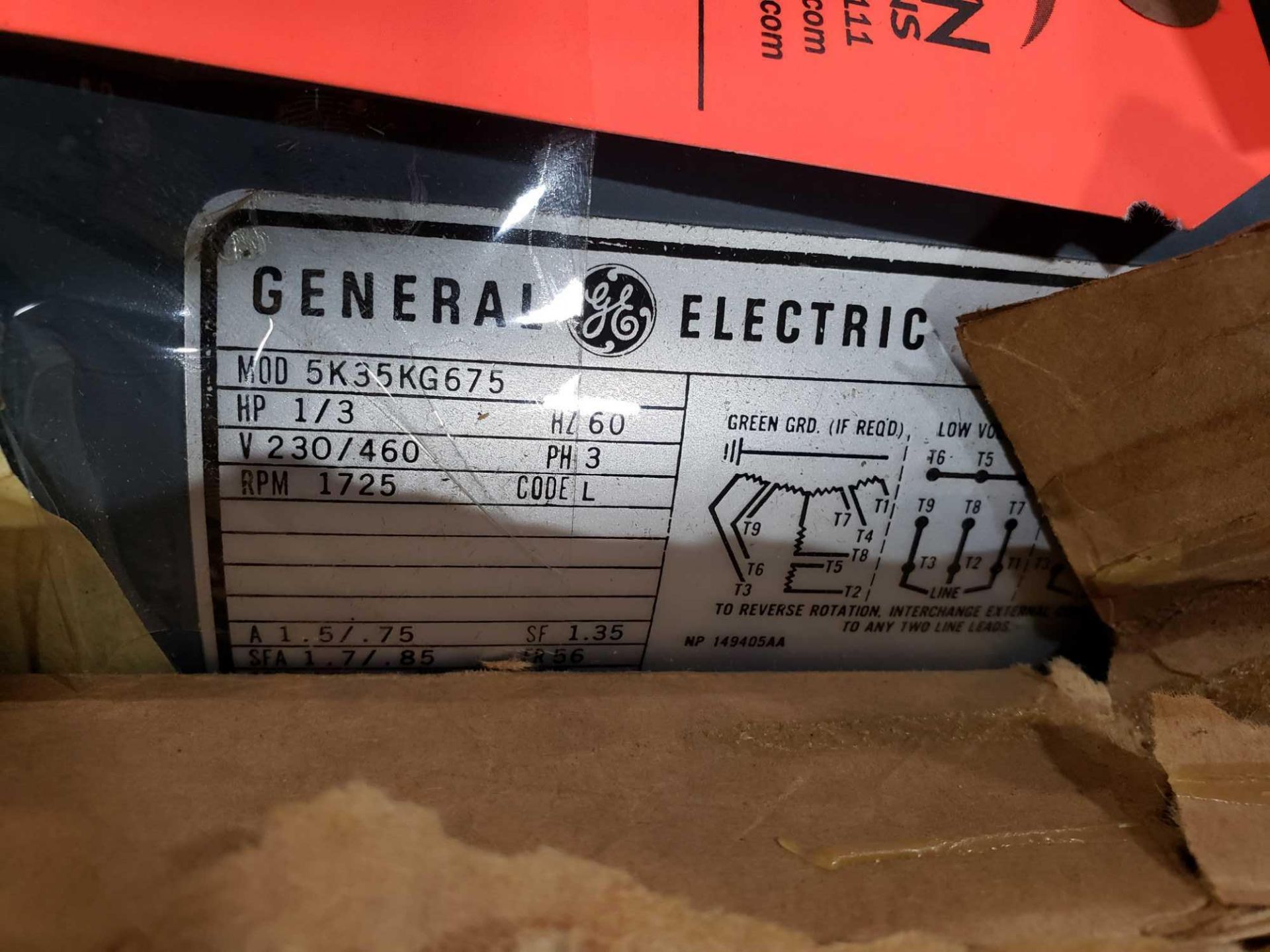 GE motor , model 5K35KG675, 1/3hp, 3 phase, 230/460v. New in box. - Image 2 of 3