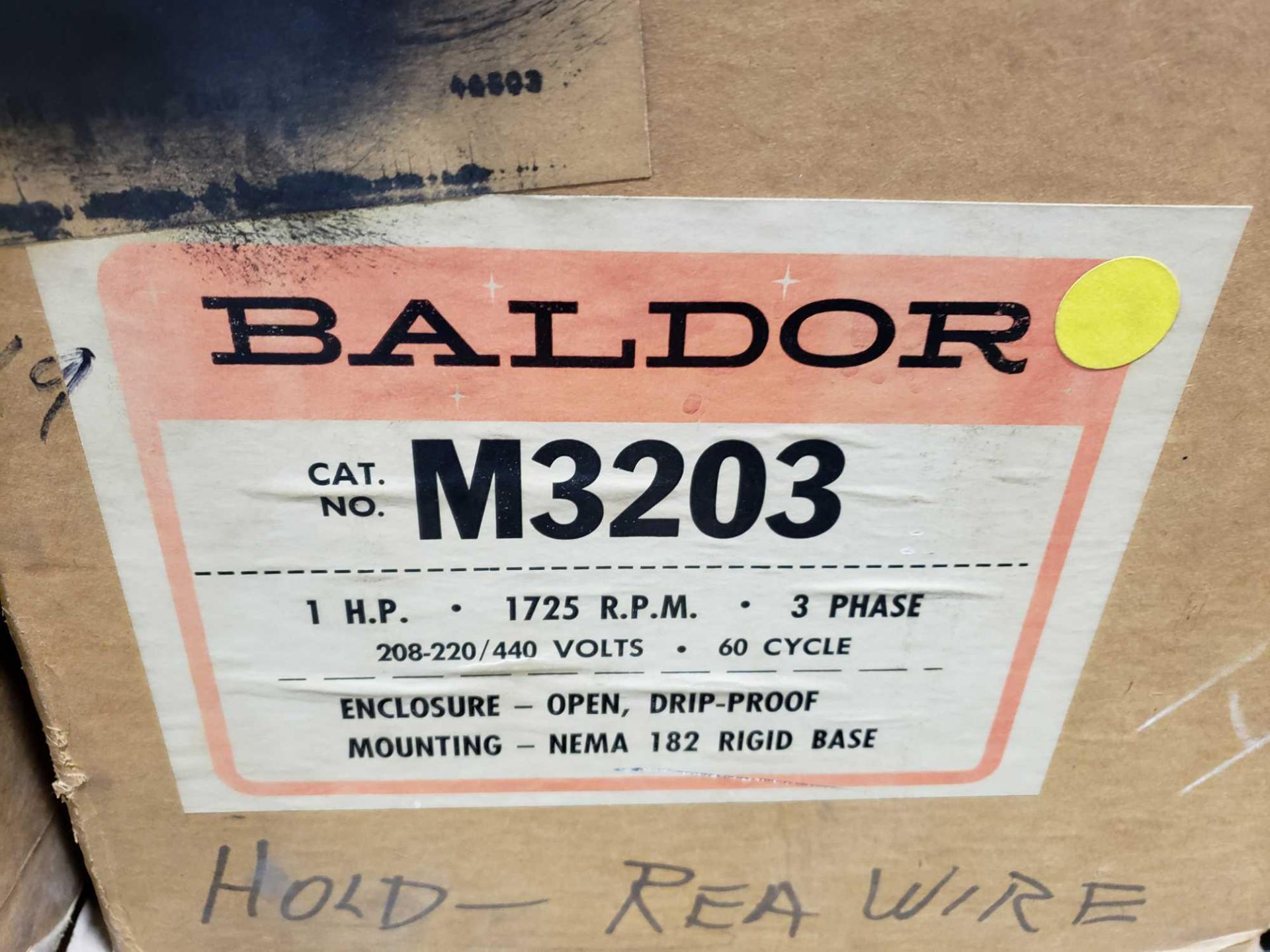 Baldor motor model M3203, 1 hp, 3 phase, 208-220/440v. New in box. - Image 2 of 2