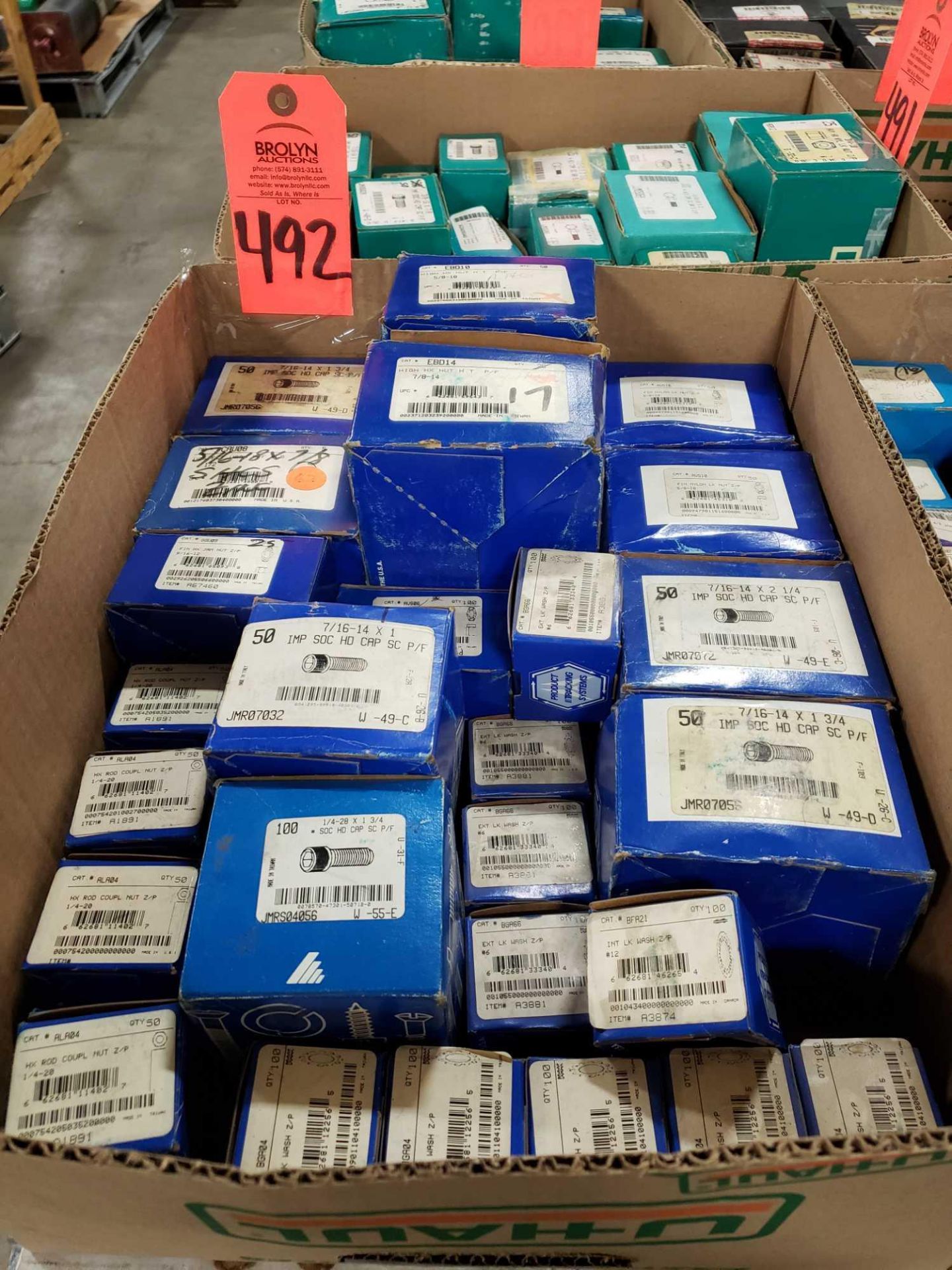 Qty 25 - Assorted boxes of new hardware, high grade, nuts, bolts, washers, etc. New in box.