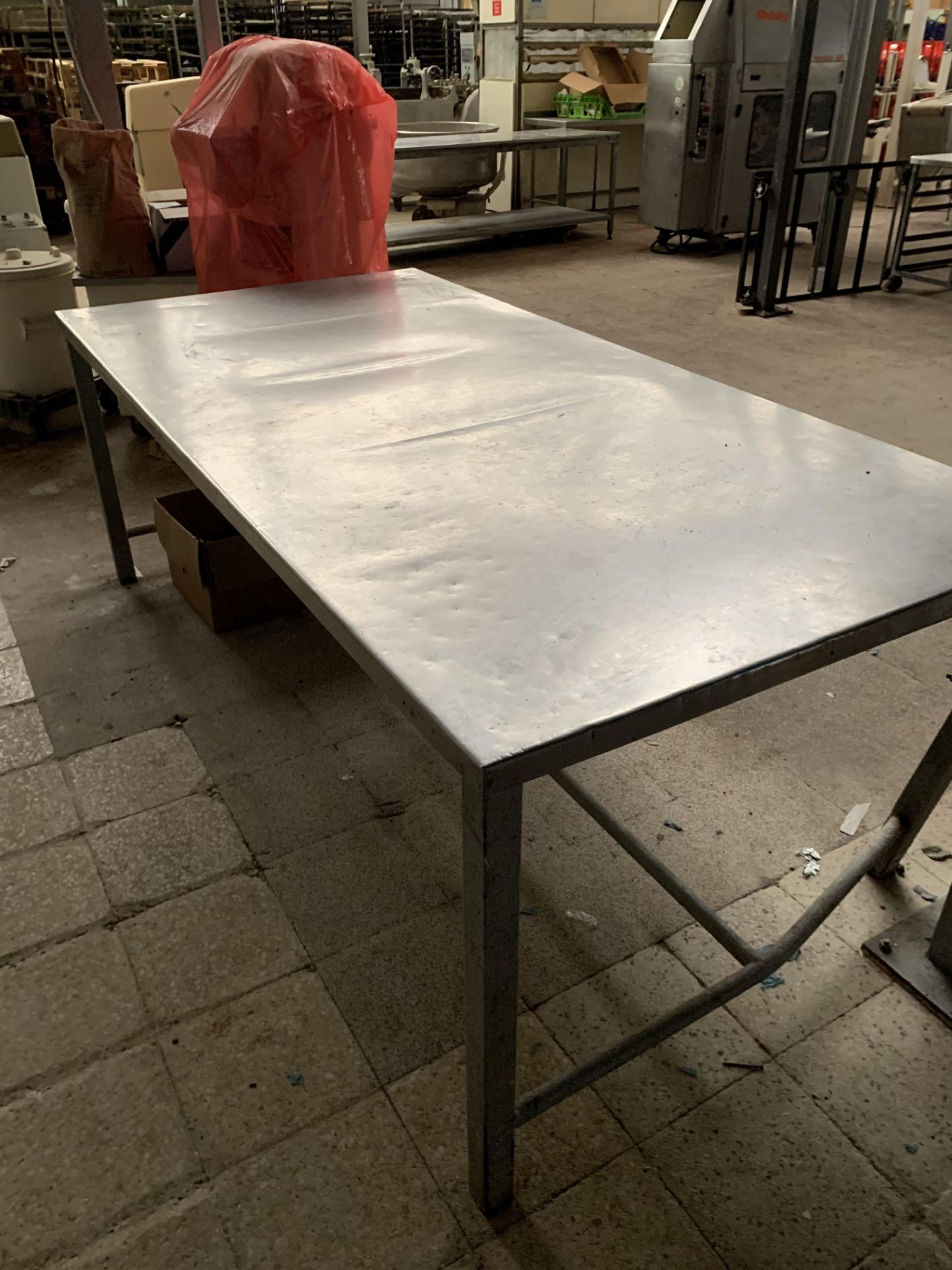 mild steel framed table approx. 8ft x 4 ft