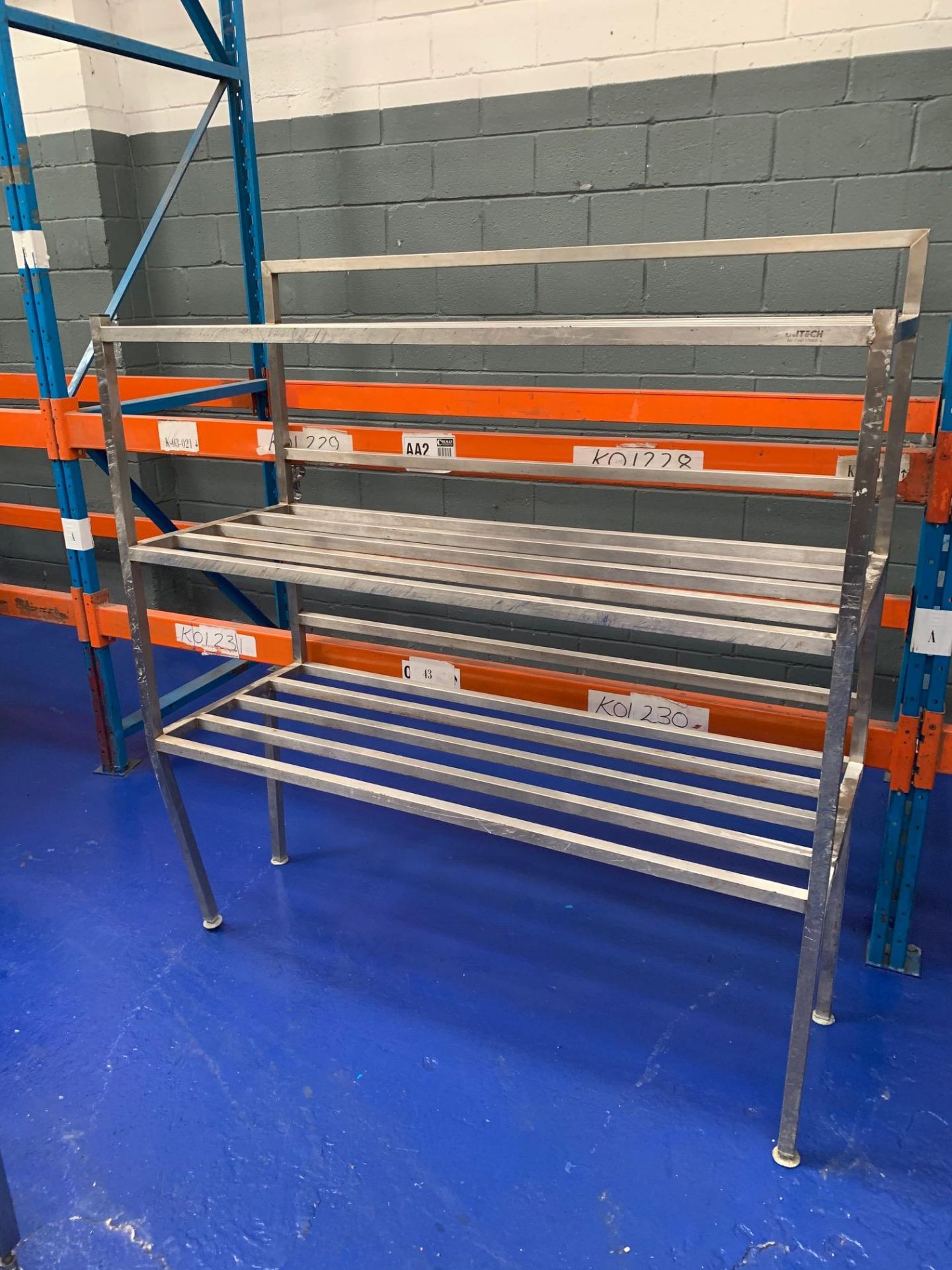 3 tier stainless steel racking approx 6ft long designed to mount against wall