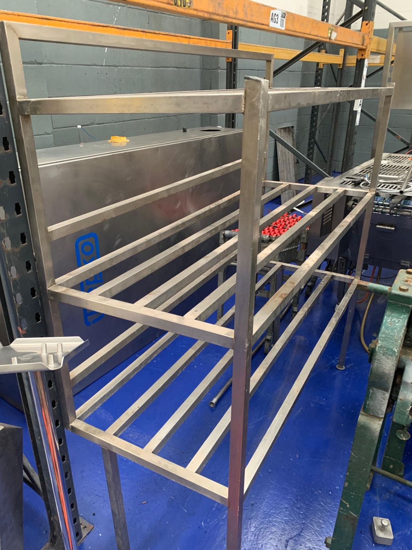 3 tier stainless steel racking approx 6ft long designed to mount against wall