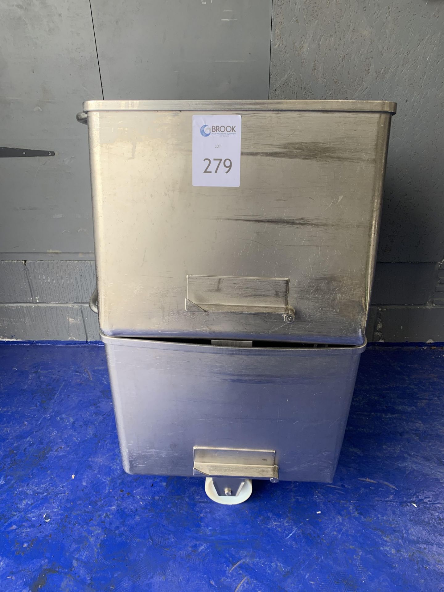 2x stainless steel tote bins