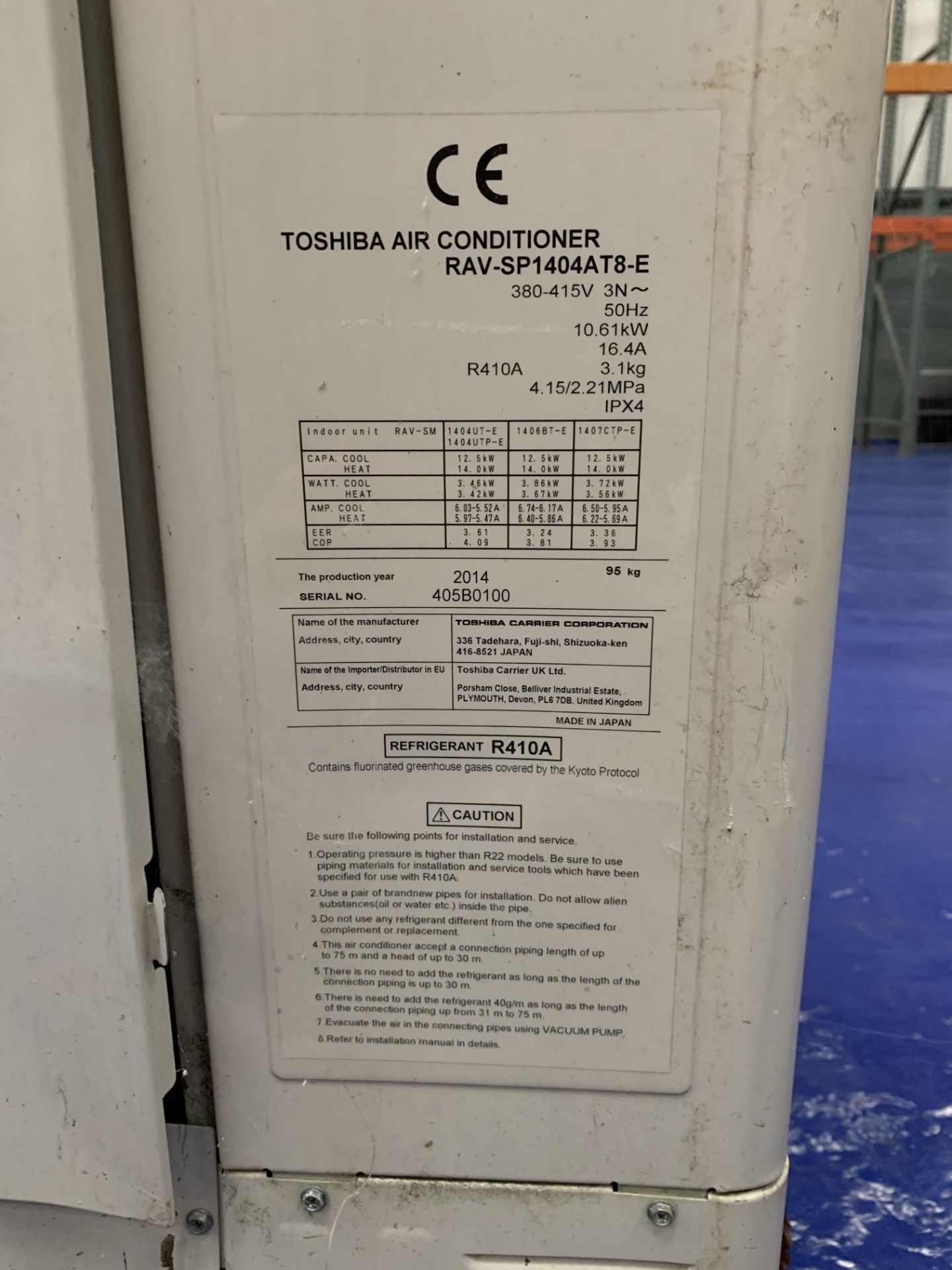 toshiba rav-sp1404a t8-e air conditioning unit complete with evaporator - Image 2 of 4