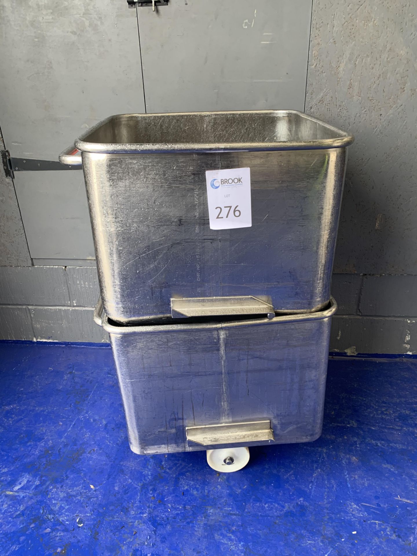 2x stainless steel tote bins