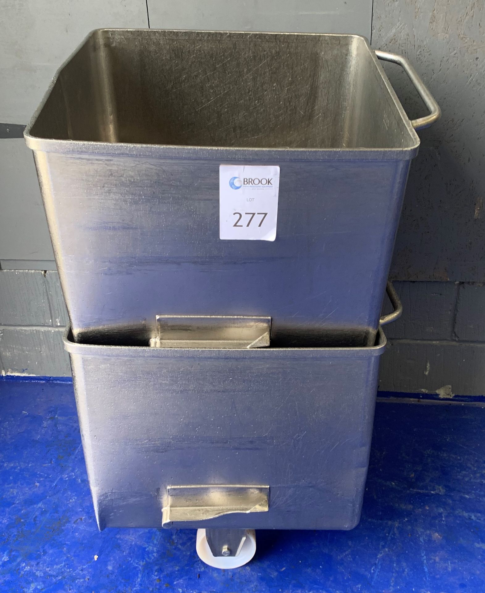 2x stainless steel tote bins